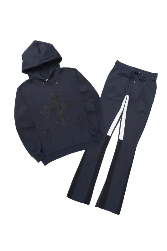 Marzion Navy/Black Hoodie/Stacked Flare Track Set sold by Rockstar Original