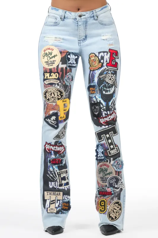 Brittiny Light Wash Patchwork Stacked Flare Jean sold by Rockstar Original