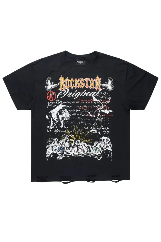 Supper Sketch Black Oversized Graphic T-Shirt made by Rockstar Original