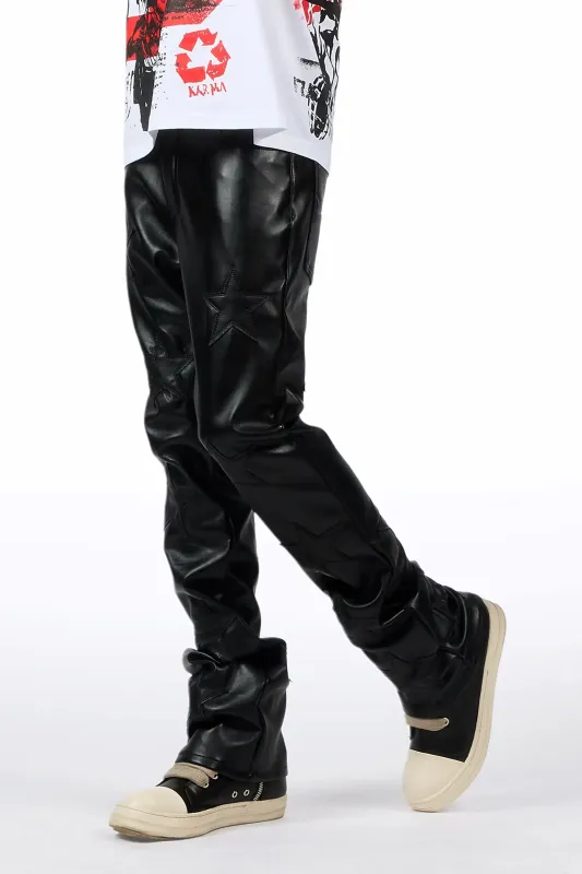 Steen Black/Black PU Stacked Flare Jean sold by Rockstar Original