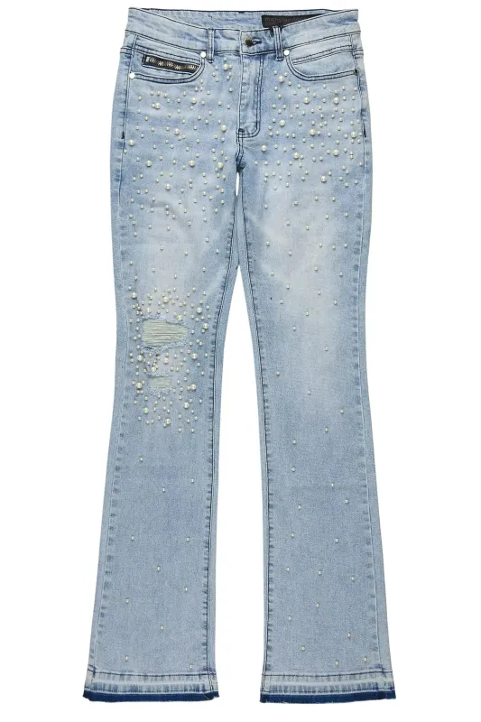Ziv Pearl Light Blue Stacked Flare Jean sold by Rockstar Original