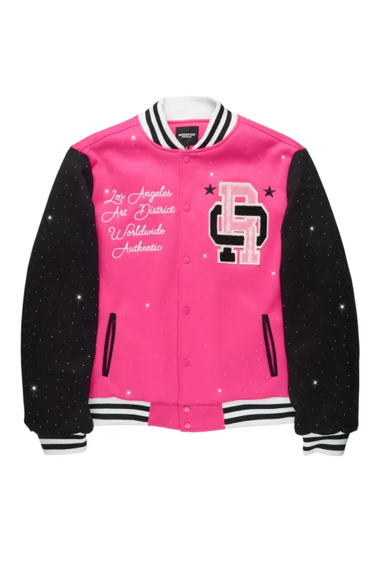 Ranesha Hot Pink/Black Rhinestone Varsity Jacket sold by Rockstar Original