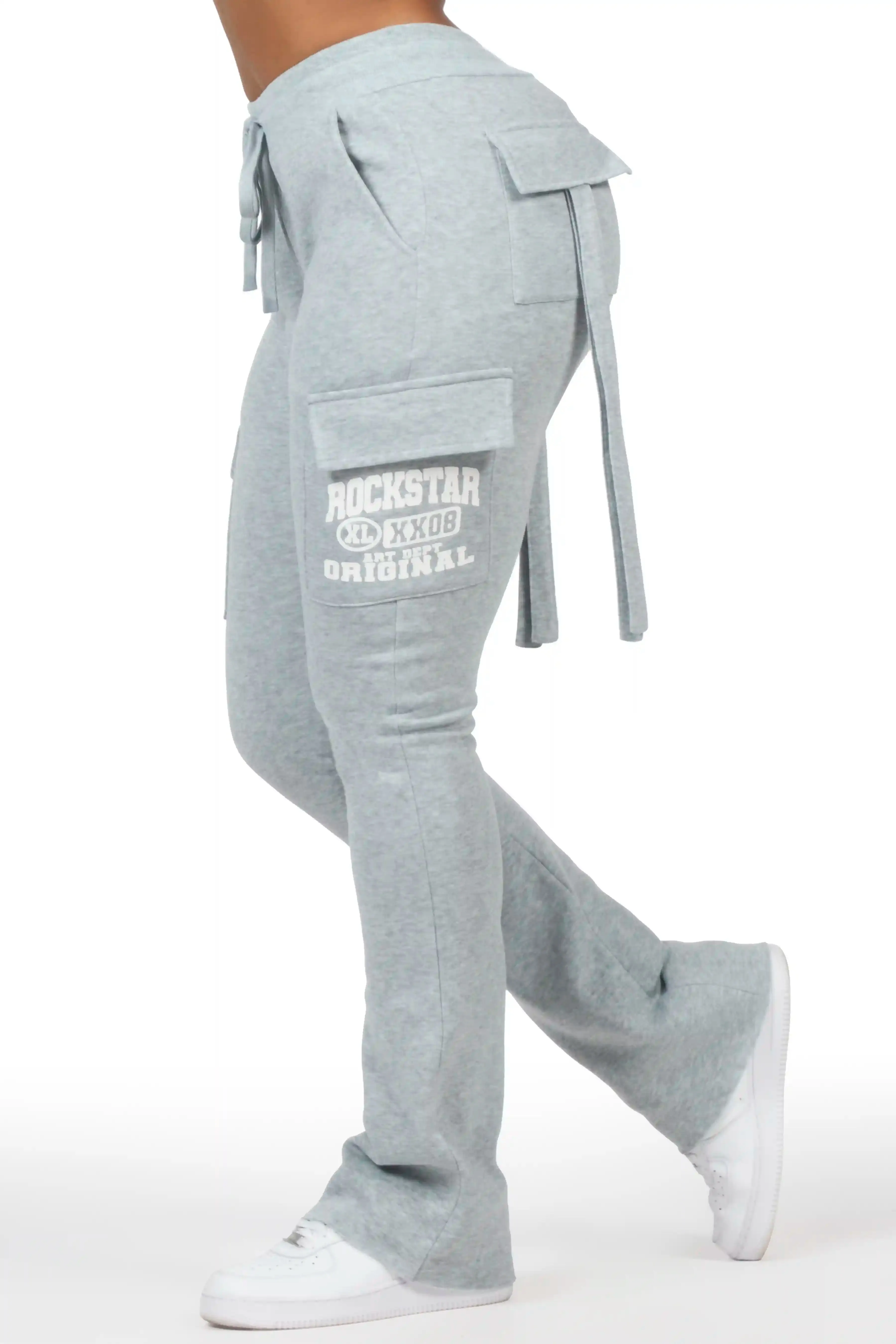 Elandira Heather Grey Cargo Stacked Track Pant sold by Rockstar Original