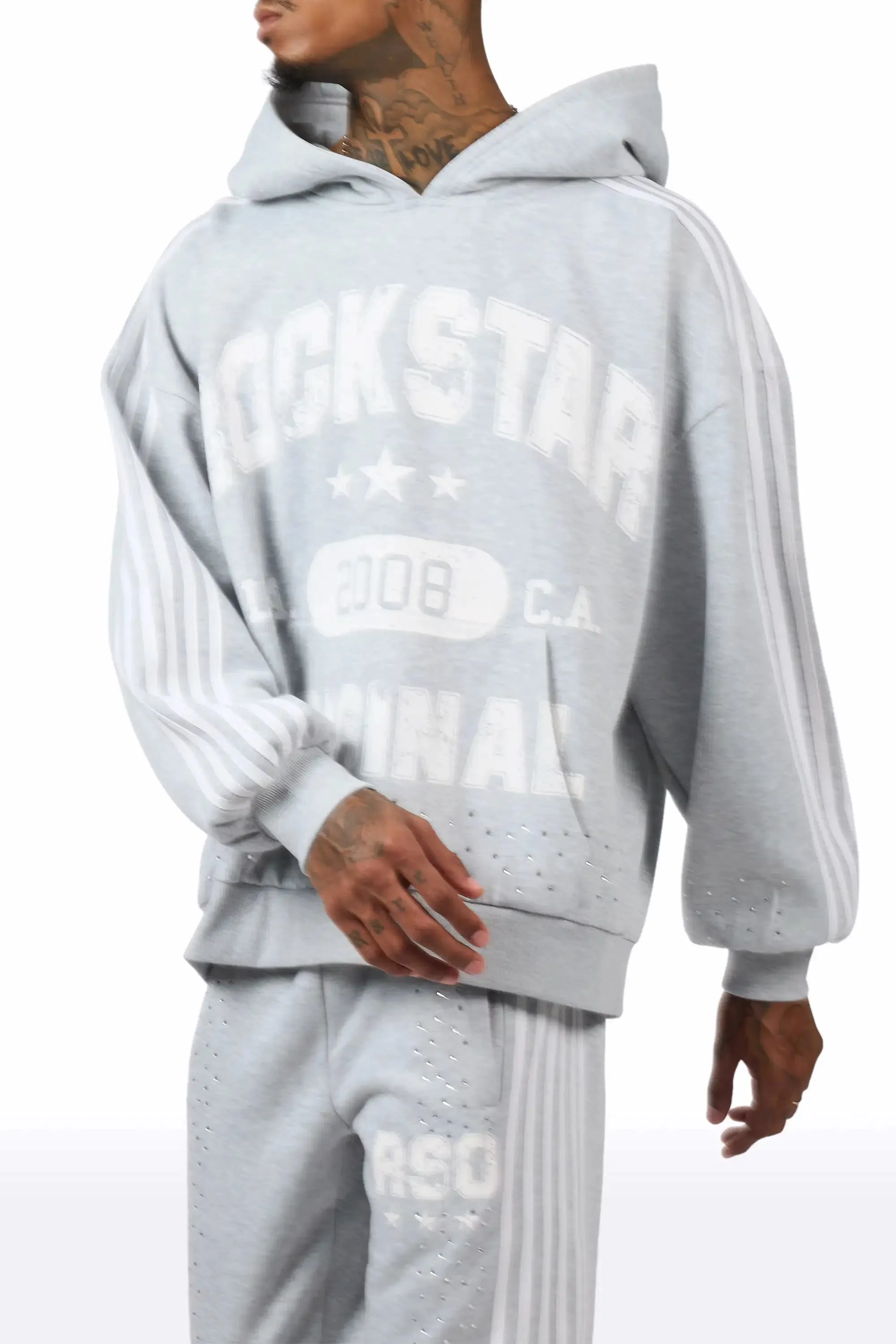 Tylla Grey Rhinestone Hoodie/Baggy Pant Track Set sold by Rockstar Original product image thumbnail 3