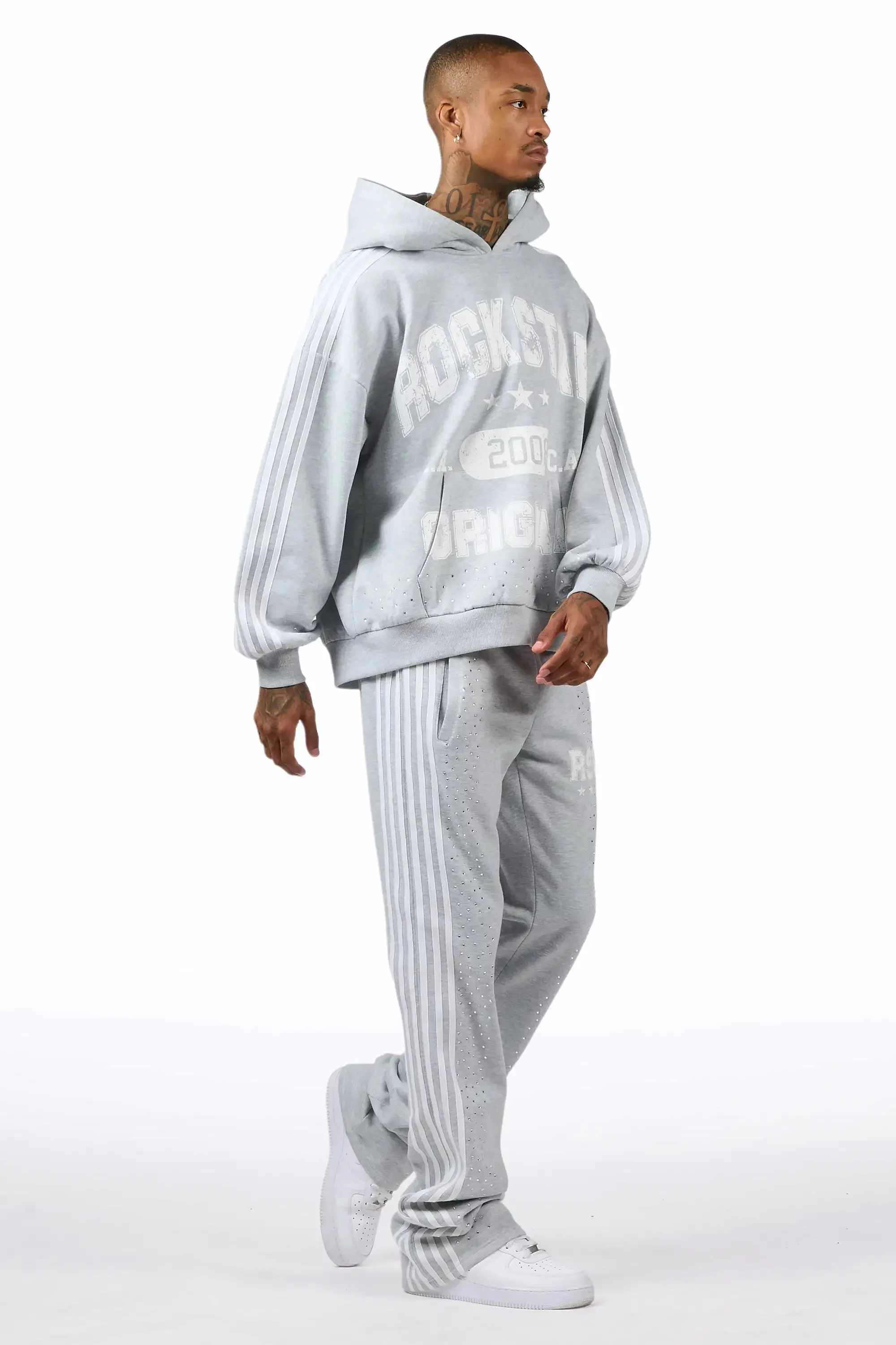 Tylla Grey Rhinestone Hoodie/Baggy Pant Track Set sold by Rockstar Original product image thumbnail 4