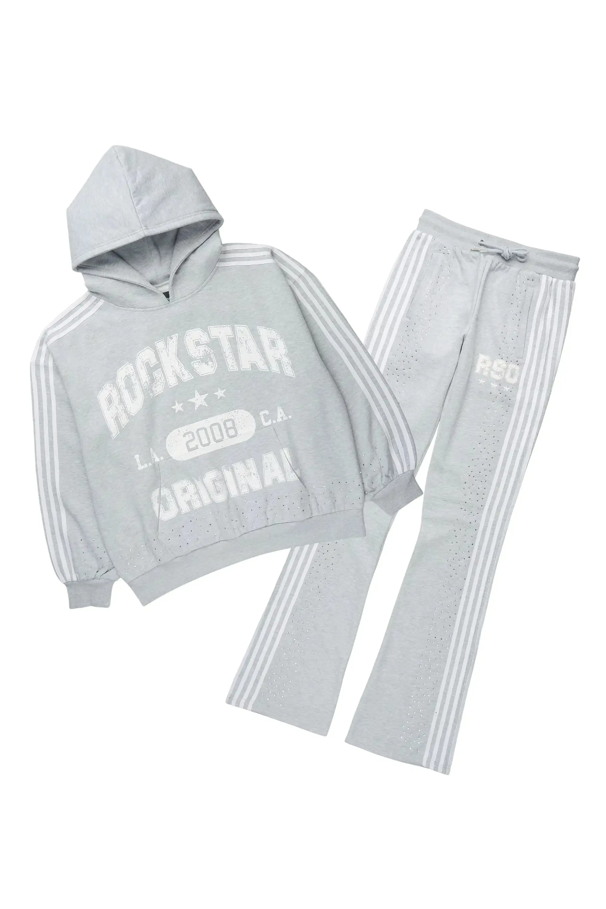Tylla Grey Rhinestone Hoodie/Baggy Pant Track Set sold by Rockstar Original