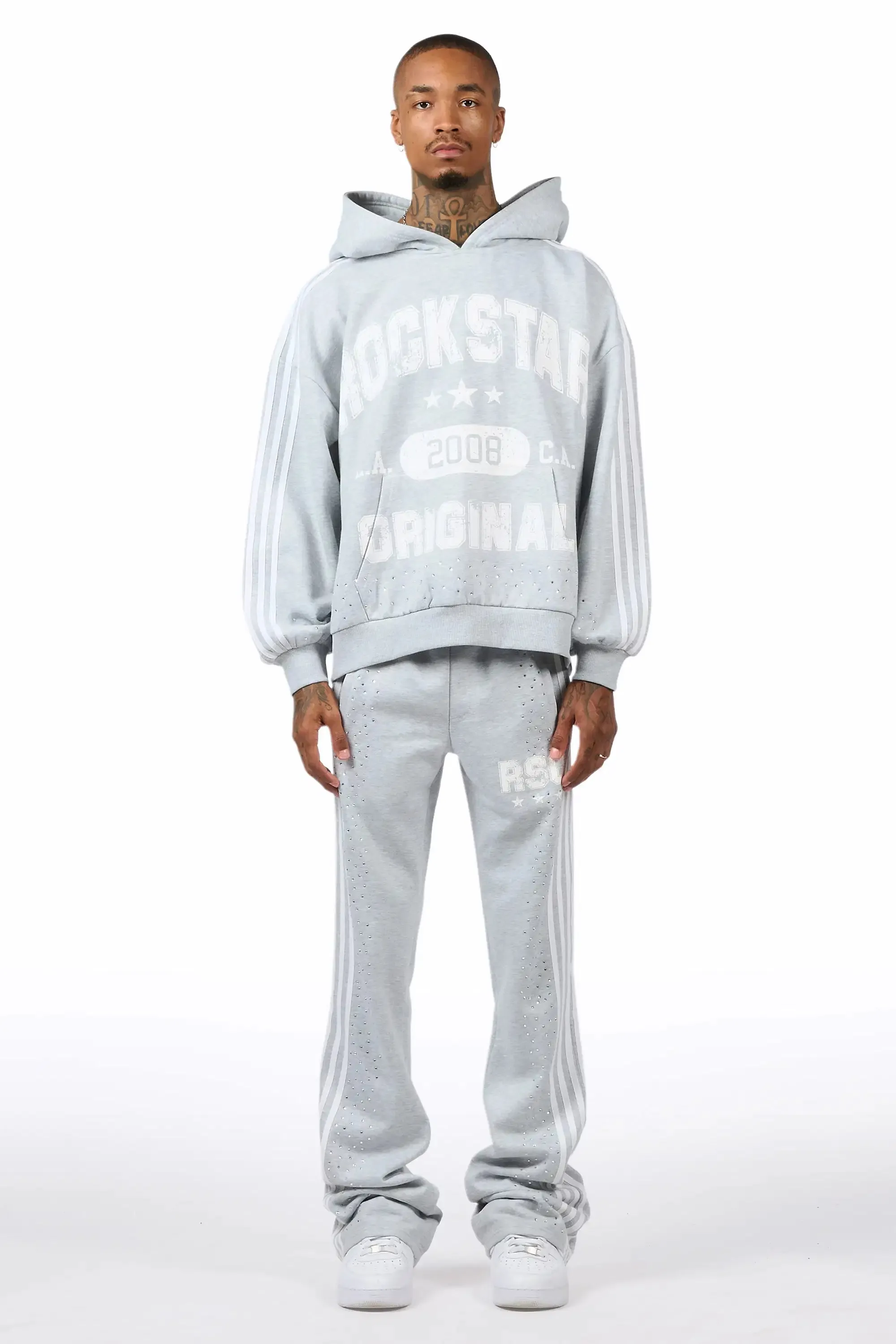 Tylla Grey Rhinestone Hoodie/Baggy Pant Track Set sold by Rockstar Original product image thumbnail 2