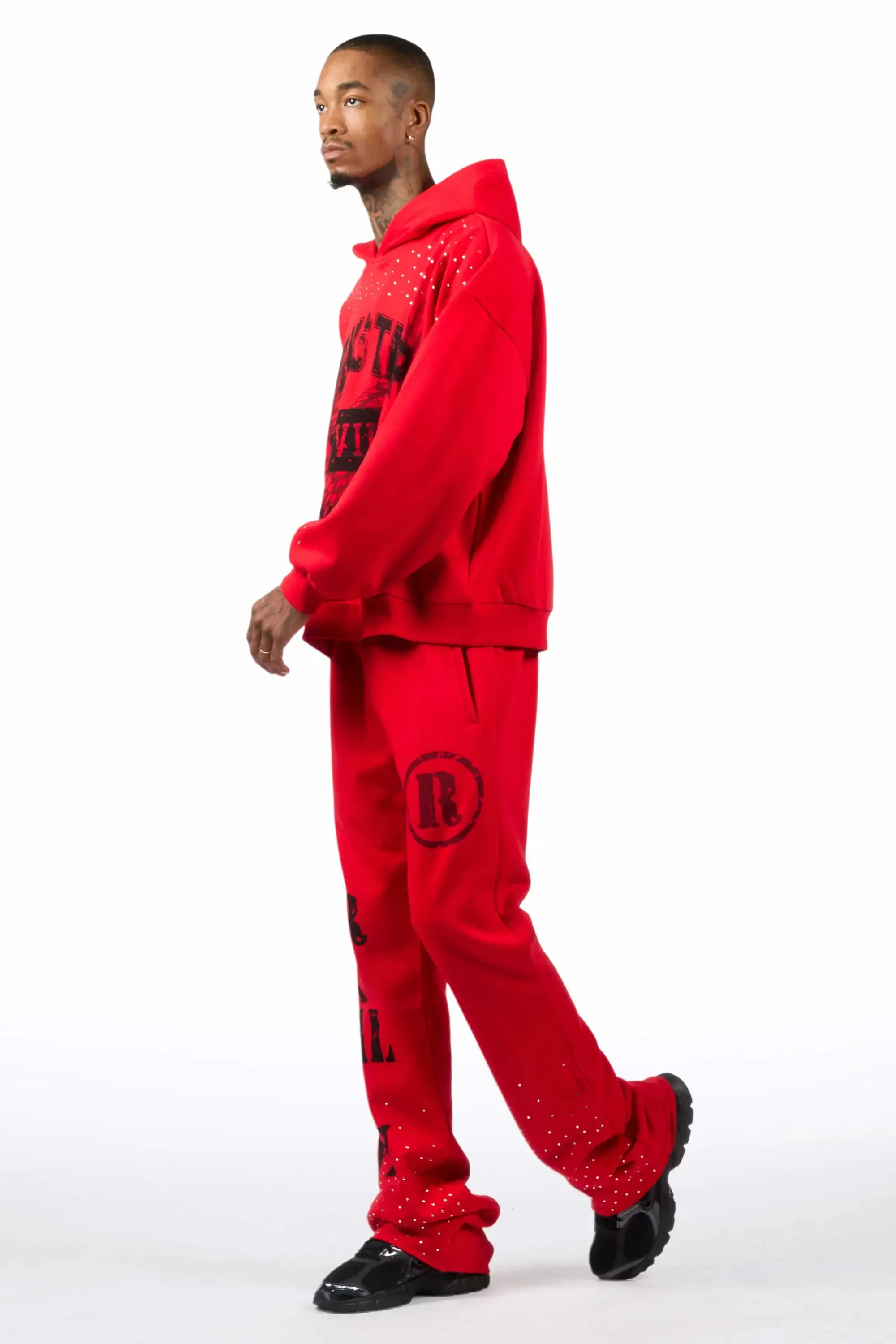 Borya Red Rhinestone Hoodie/Stacked Pant Track Set sold by Rockstar Original product image thumbnail 5