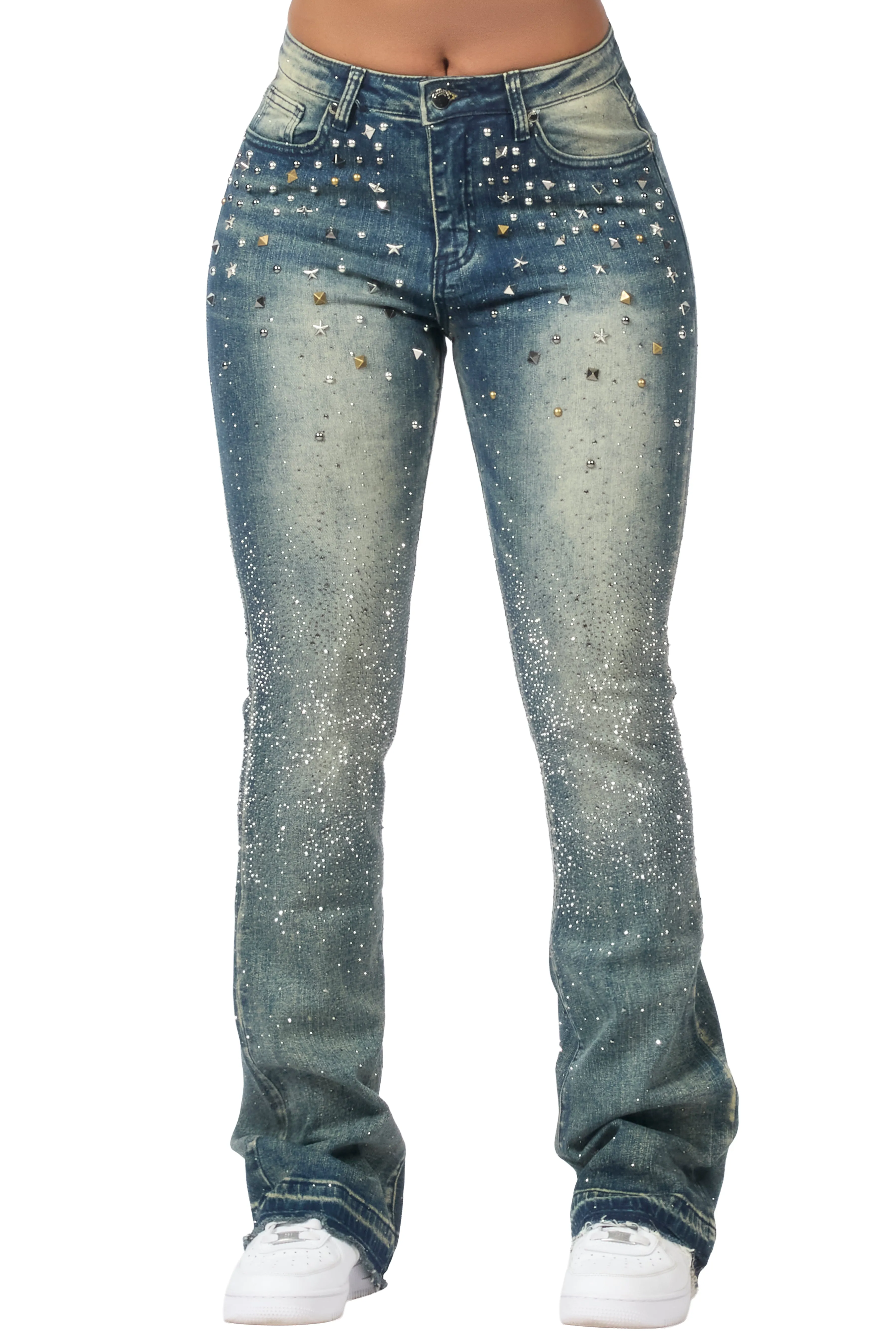 Starr Dark Wash Rhinestone Stacked Flare Jean sold by Rockstar Original product image thumbnail 3