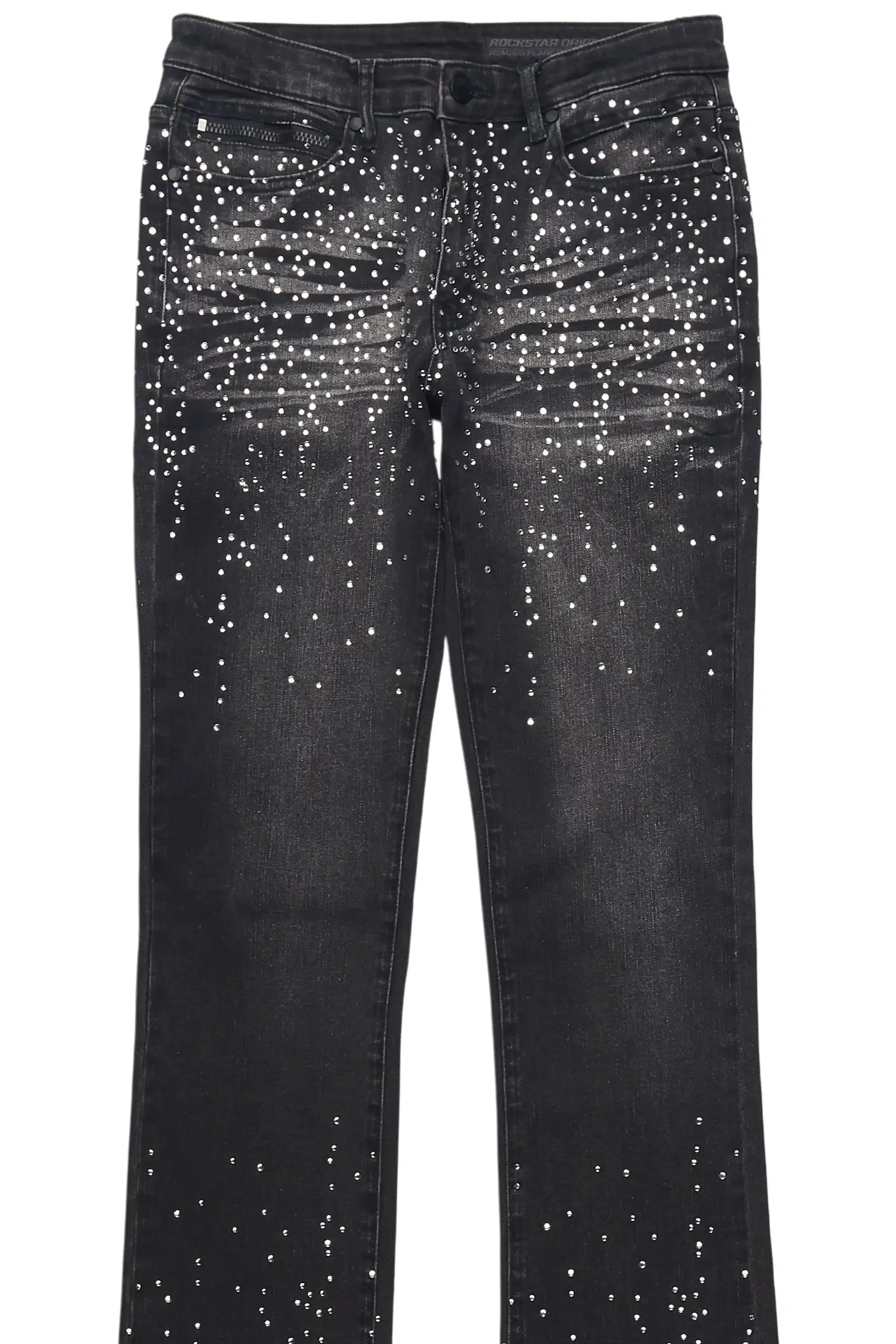 Maxton Dark Grey Rhinestone Stacked Flare Jean sold by Rockstar Original product image thumbnail 2