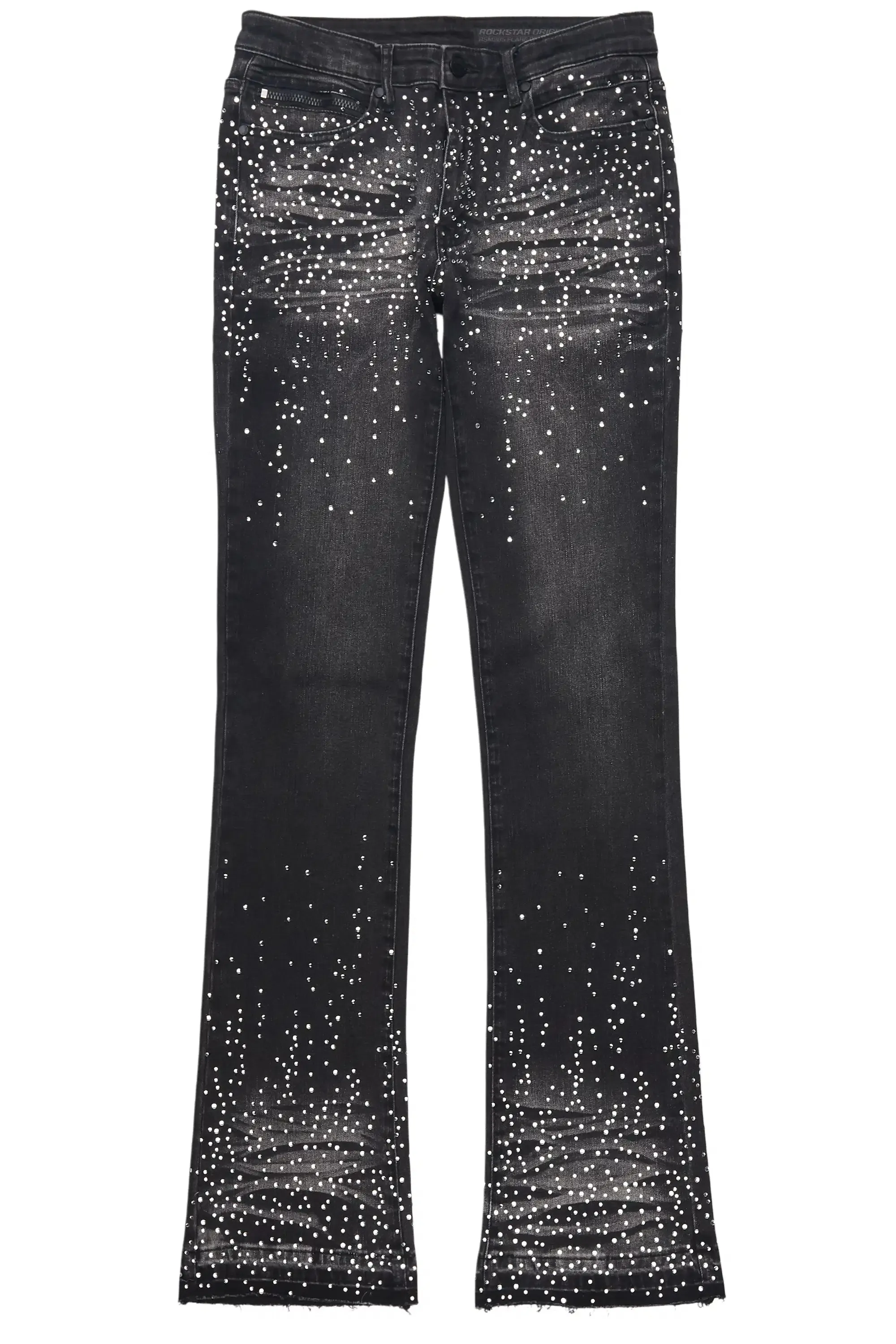 Maxton Dark Grey Rhinestone Stacked Flare Jean sold by Rockstar Original