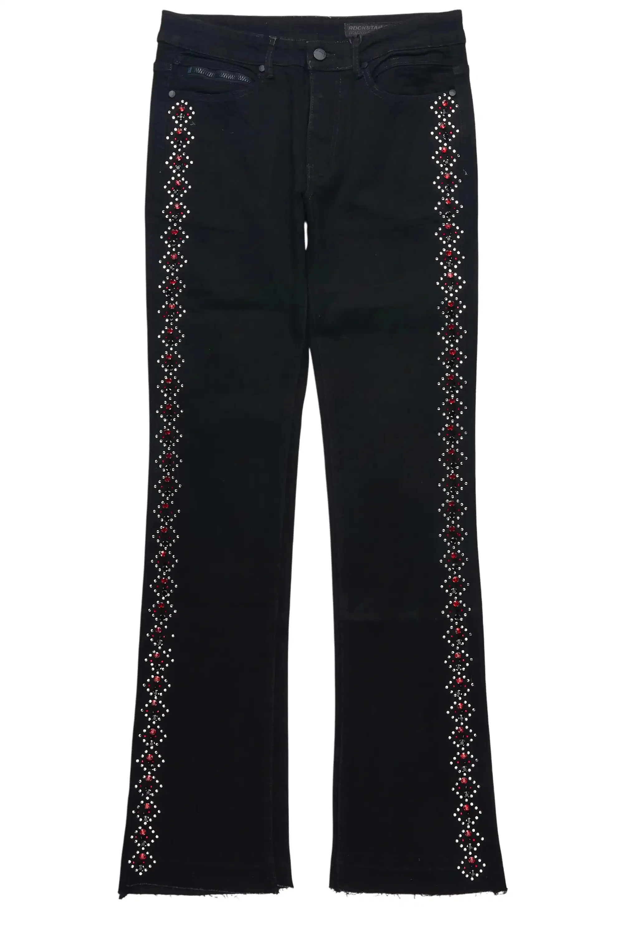 Ozi Rhinestone Black Stacked Flare Jean sold by Rockstar Original