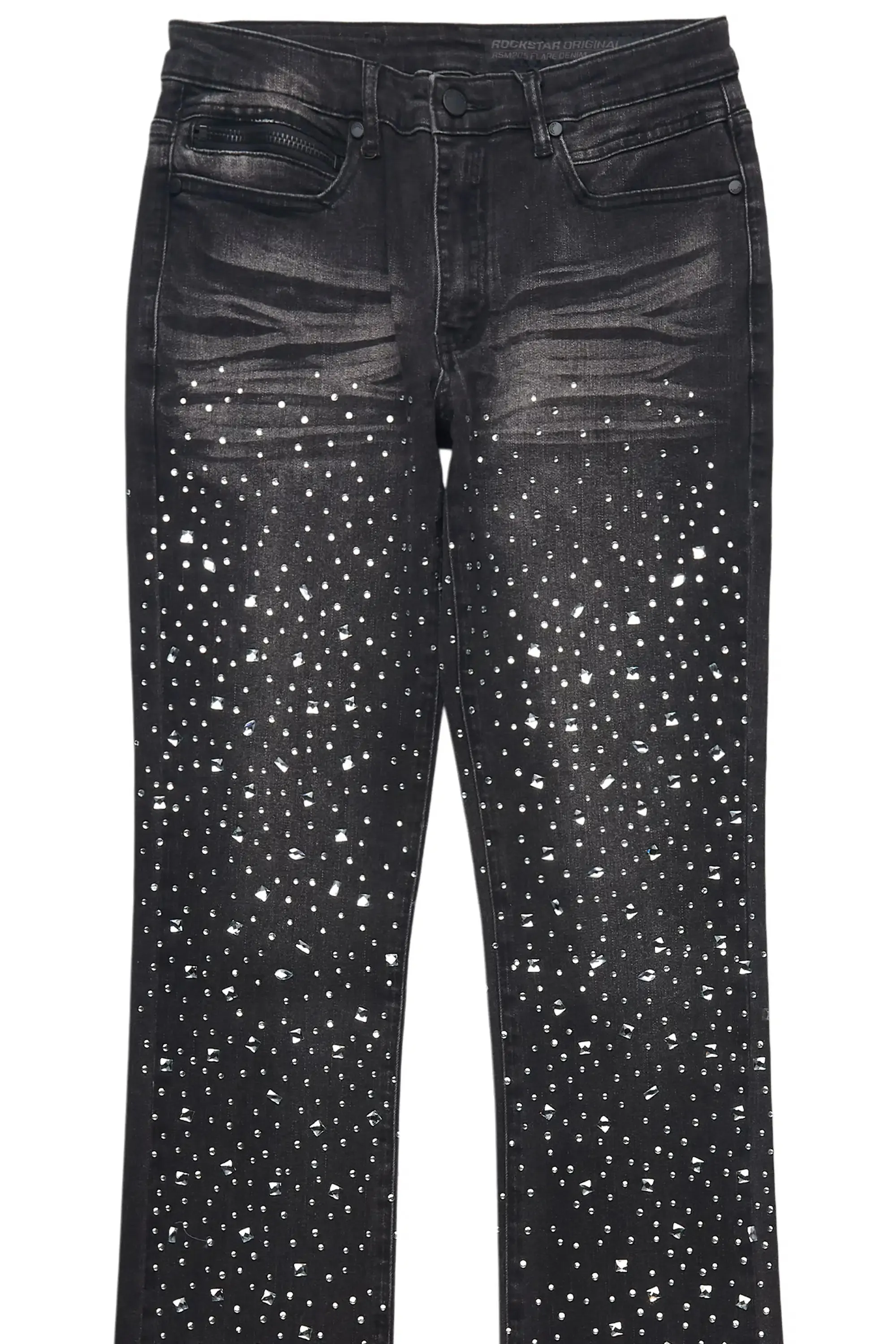 Twinkle Dark Grey Rhinestone Stacked Flare Jean sold by Rockstar Original product image thumbnail 2