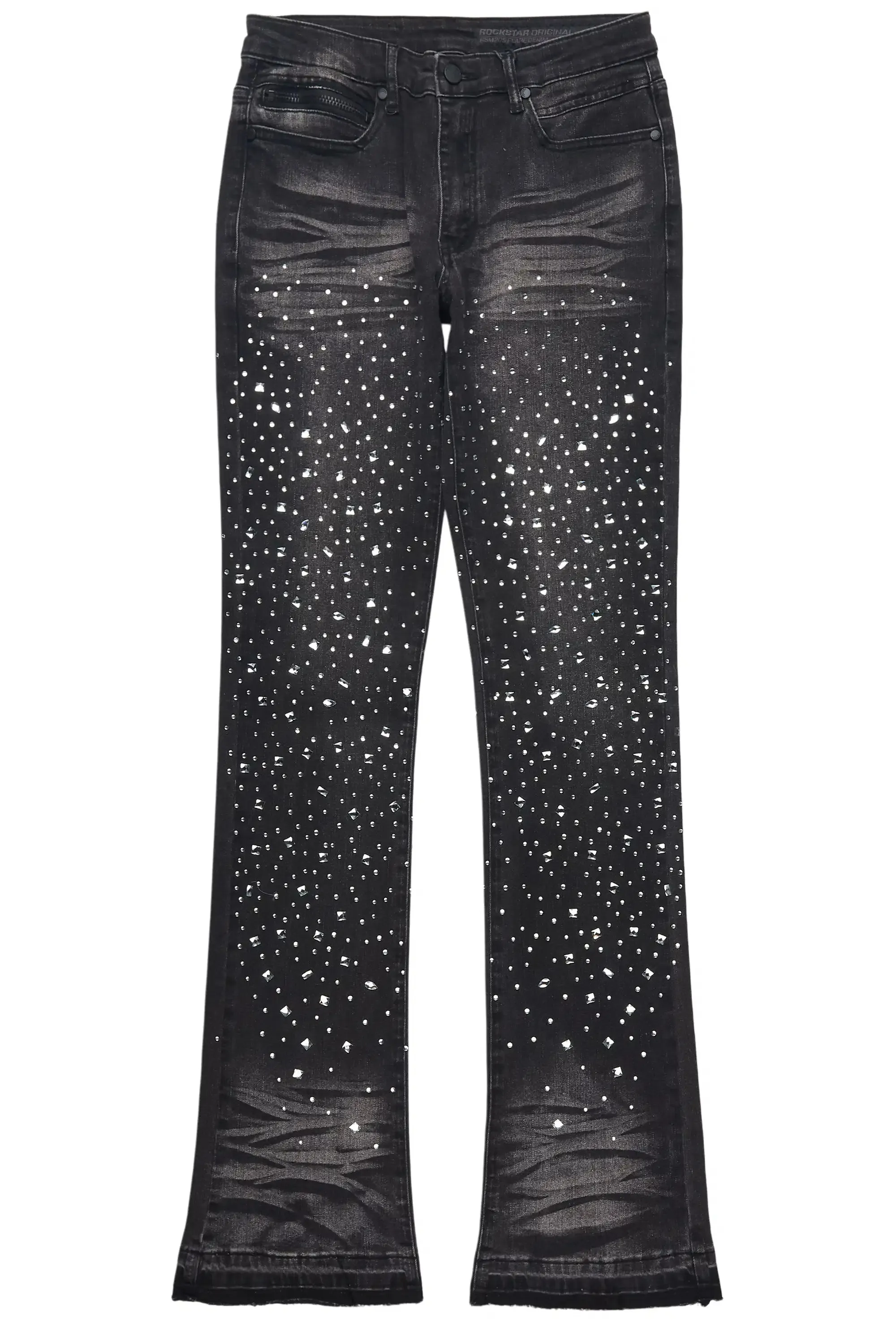 Twinkle Dark Grey Rhinestone Stacked Flare Jean sold by Rockstar Original