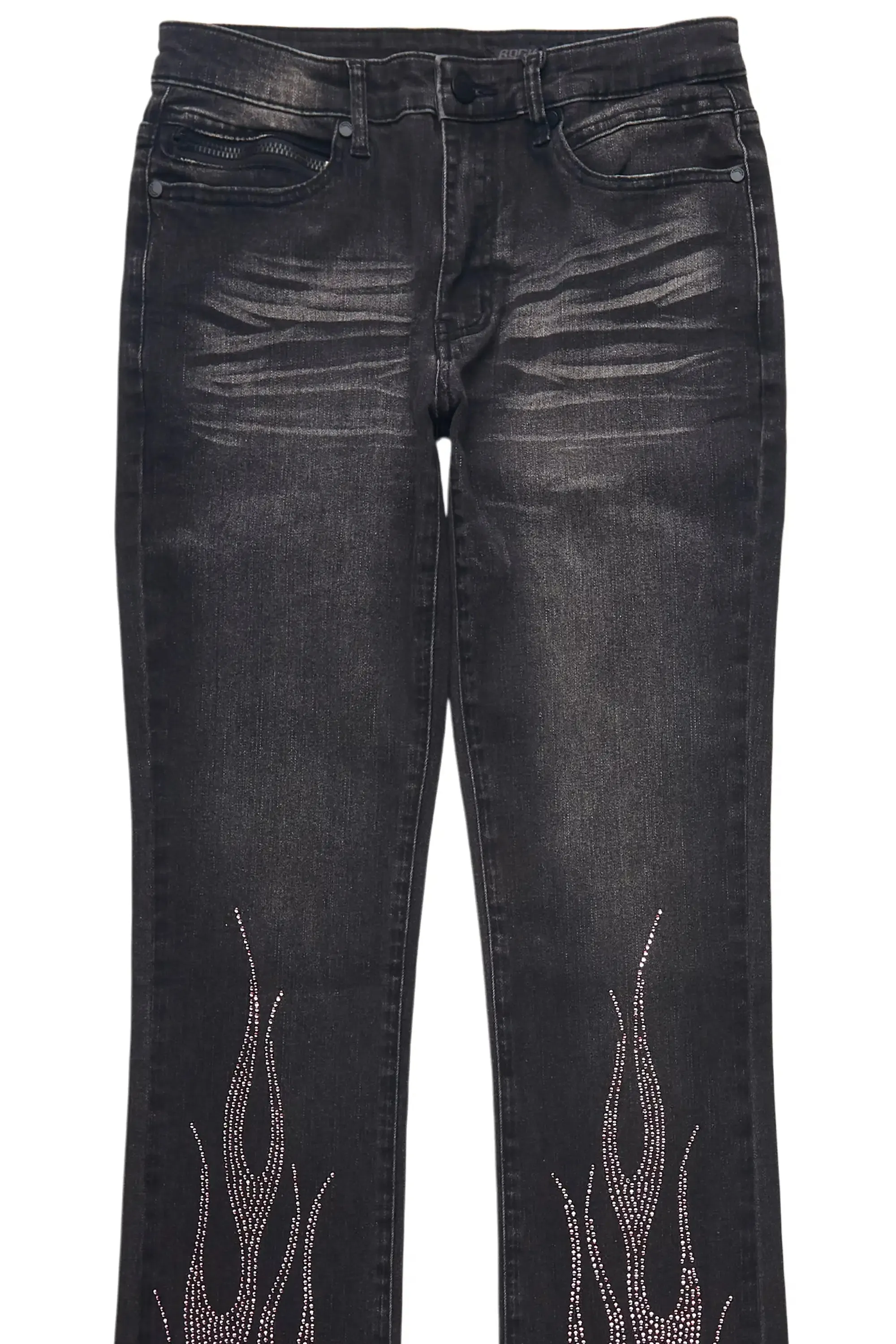 Samba Dark Grey/Pink Rhinestone Stacked Flare Jean sold by Rockstar Original product image thumbnail 2