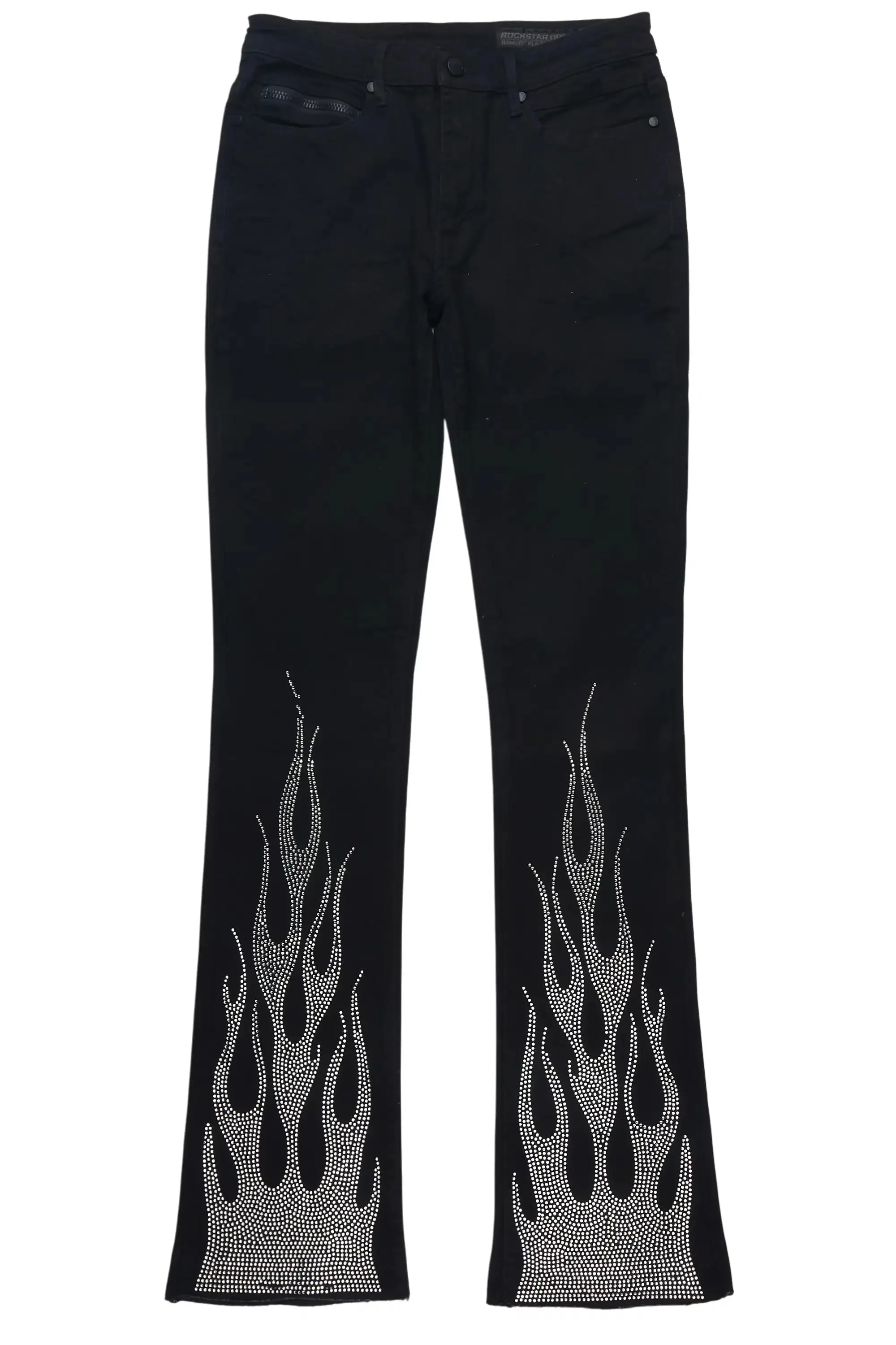 Samba Black/Clear Rhinestone Stacked Flare Jean sold by Rockstar Original