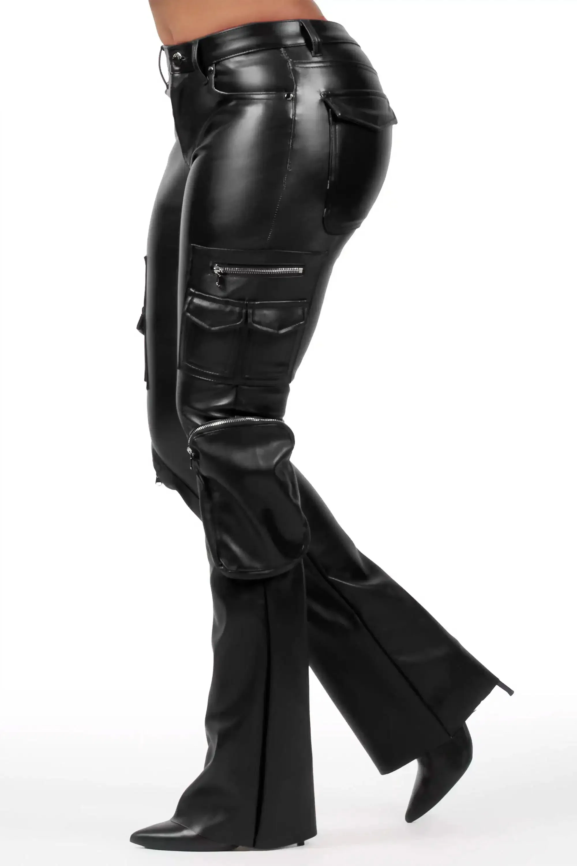 Luxola Black PU Cargo Stacked Flare Pant sold by Rockstar Original