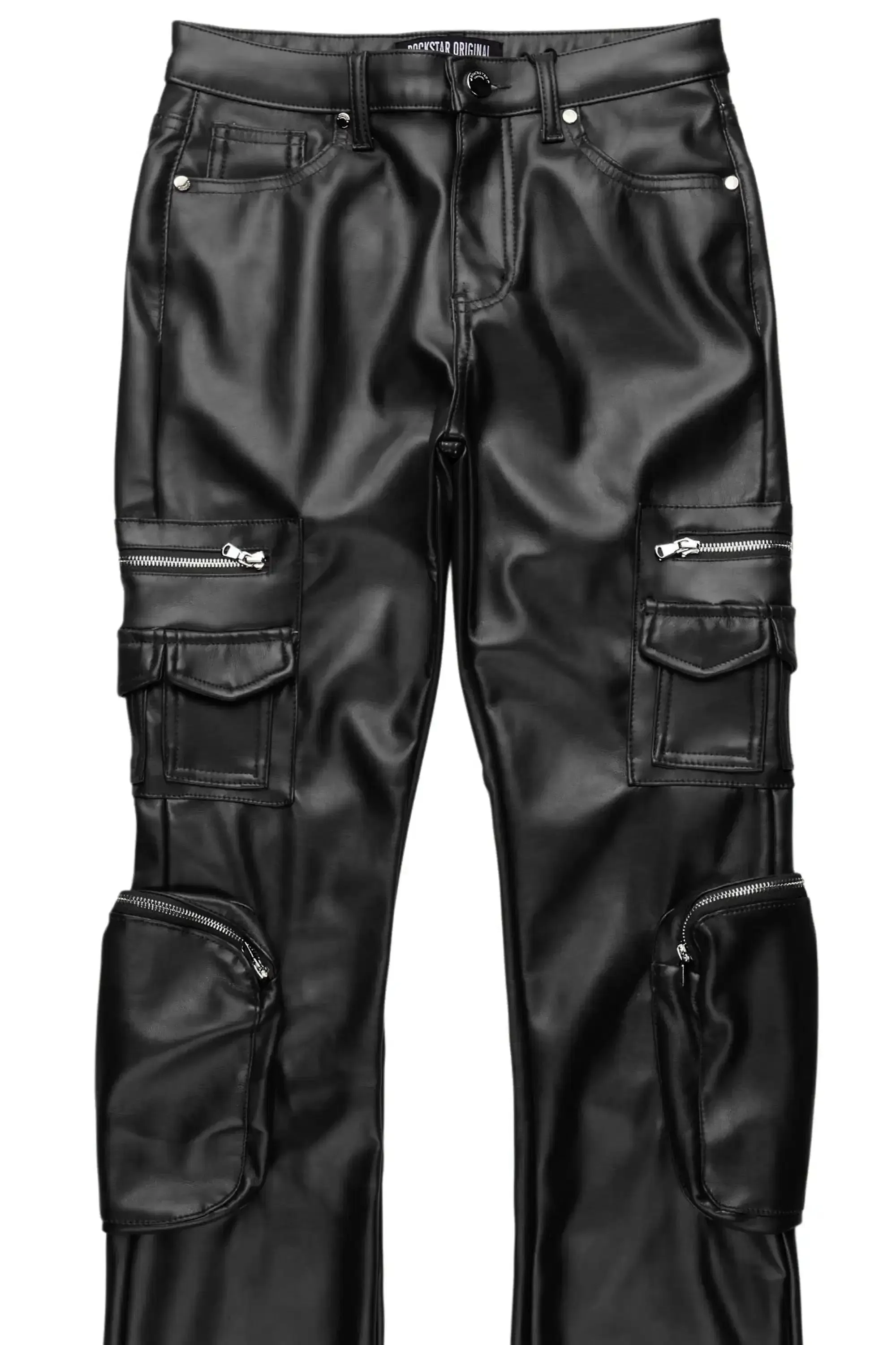 Luxola Black PU Cargo Stacked Flare Pant sold by Rockstar Original product image thumbnail 5
