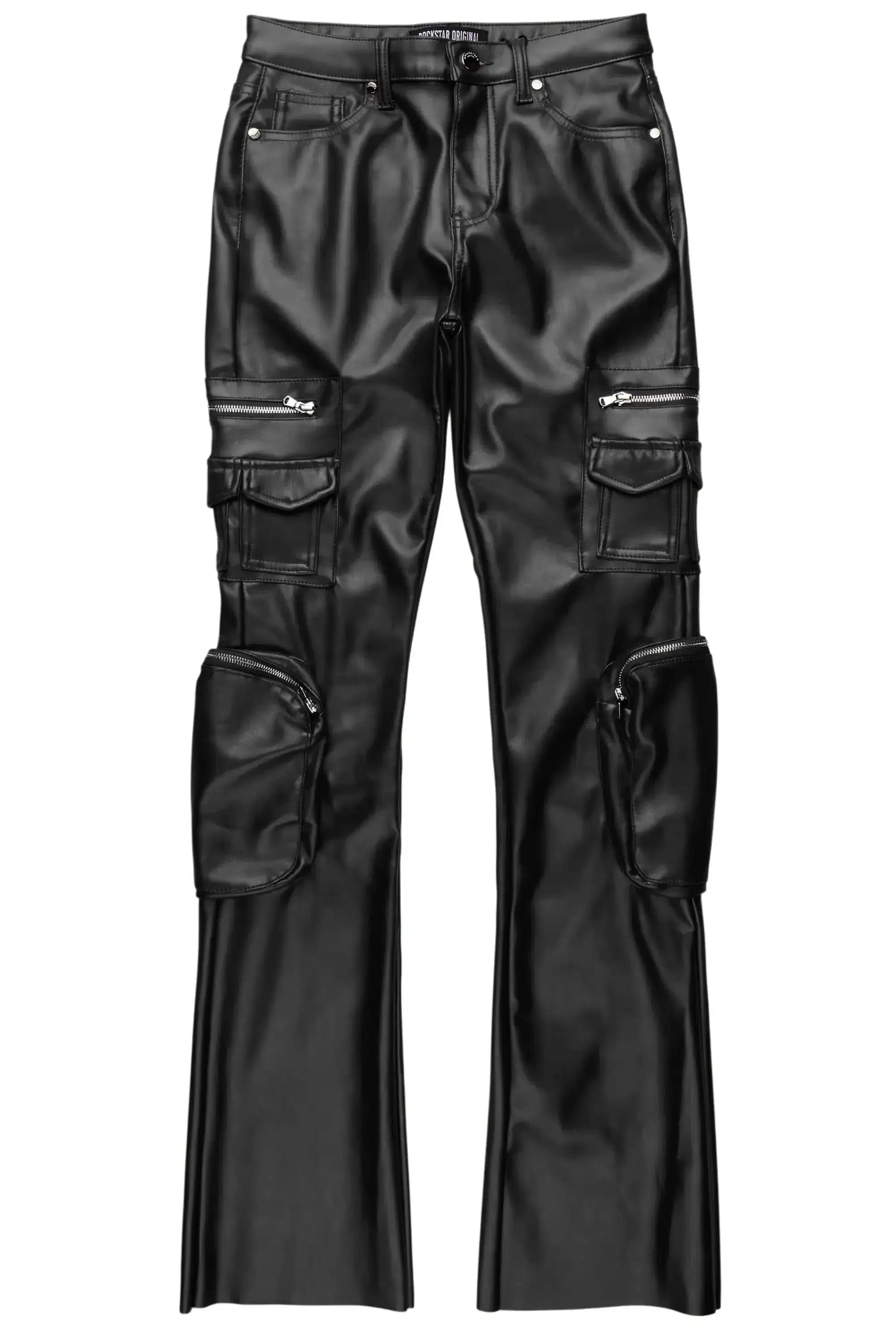Luxola Black PU Cargo Stacked Flare Pant sold by Rockstar Original product image thumbnail 3