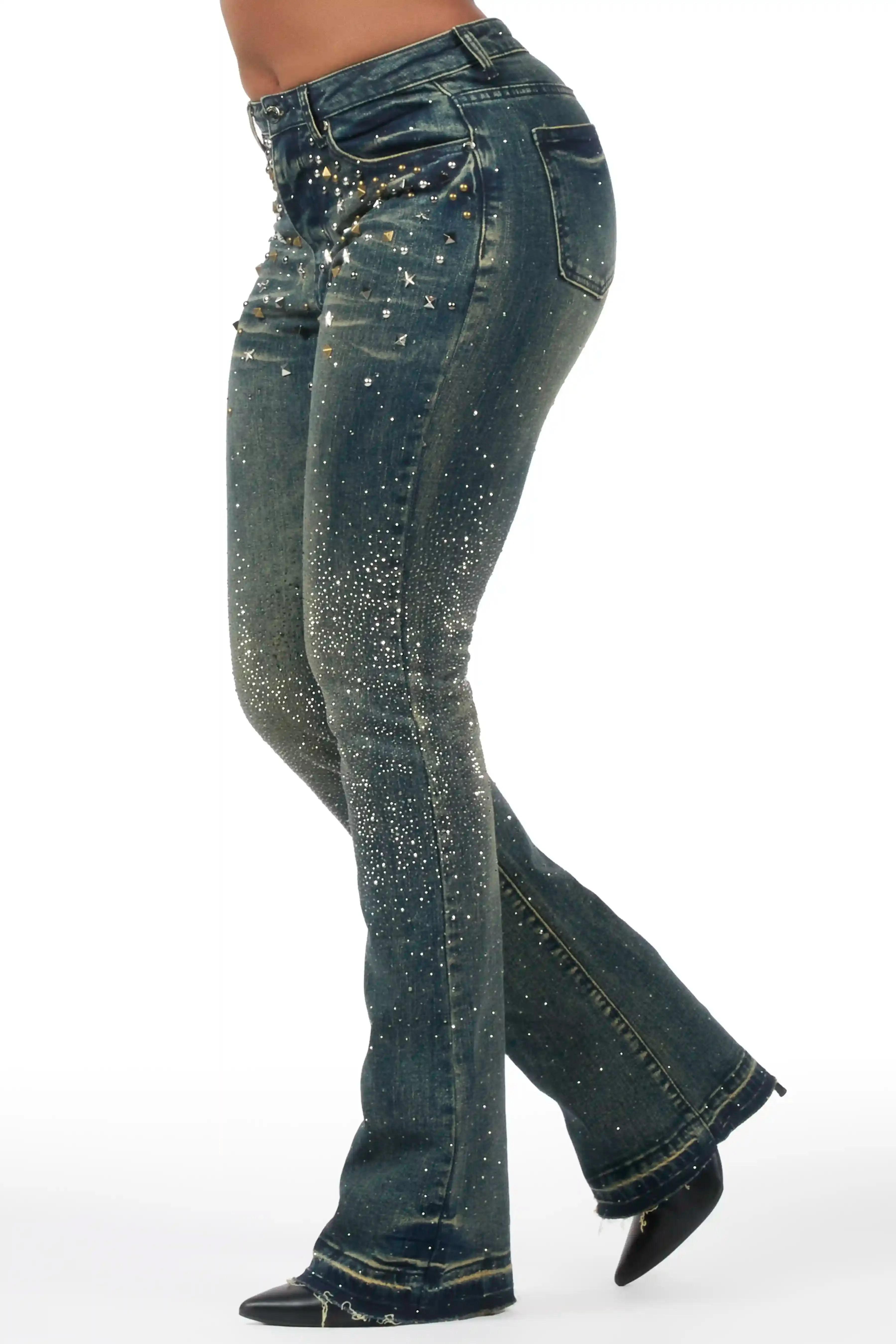 Starr Tinted Wash Rhinestone Stacked Flare Jean sold by Rockstar Original product image thumbnail 5