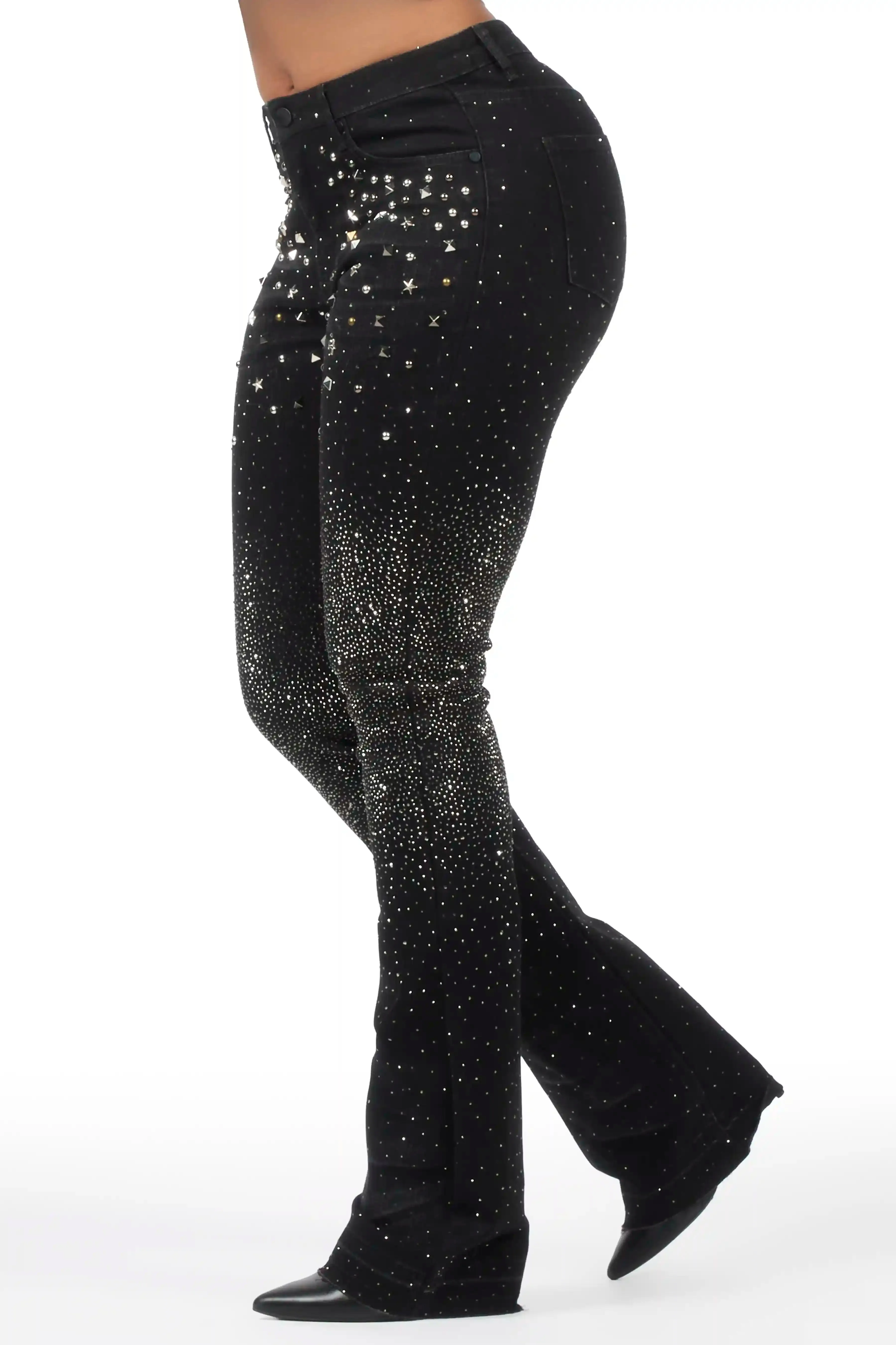 Starr Grey Wash Rhinestone Stacked Flare Jean sold by Rockstar Original product image thumbnail 4