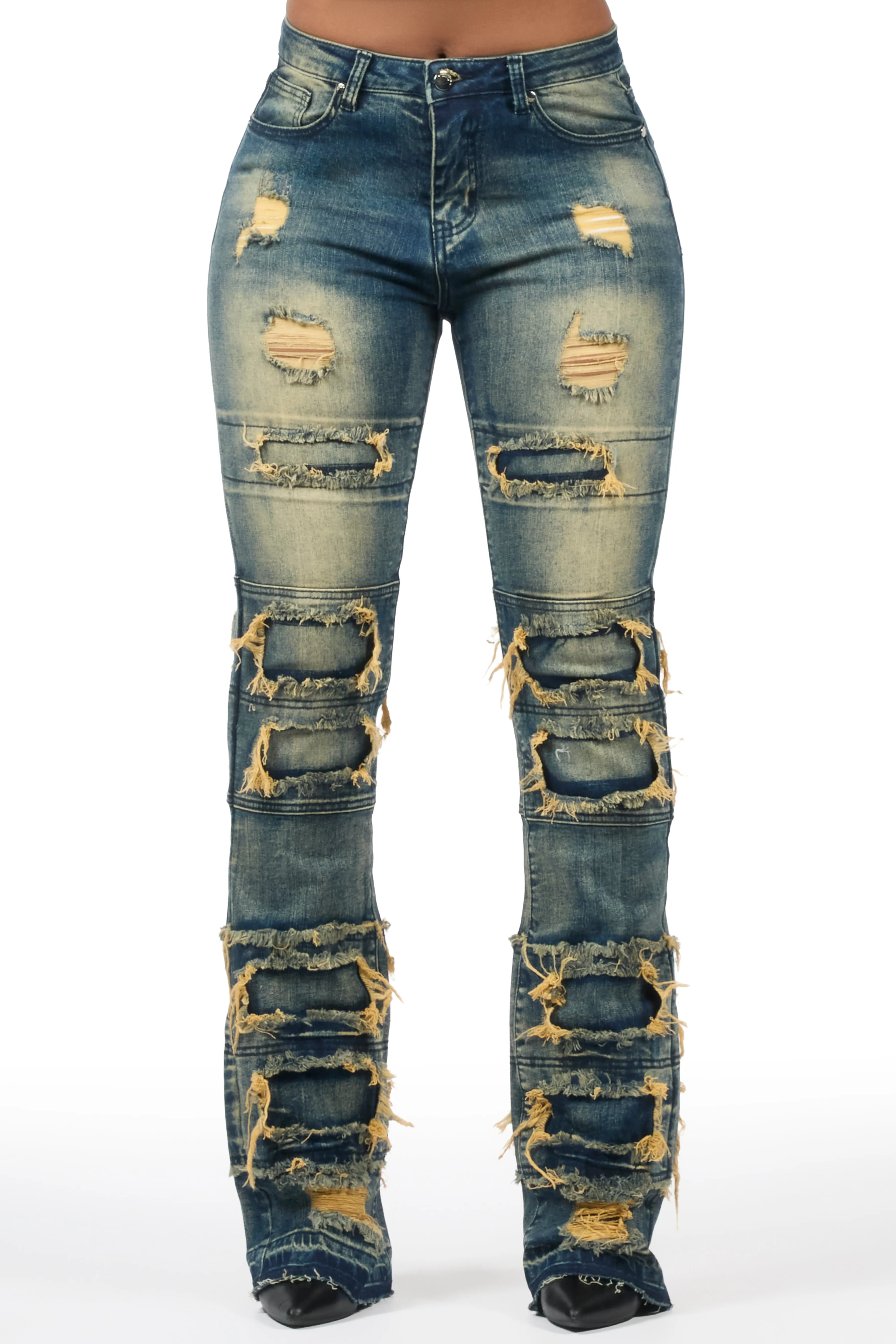 Amerya Tinted Wash Distressed Stacked Flare Jean sold by Rockstar Original