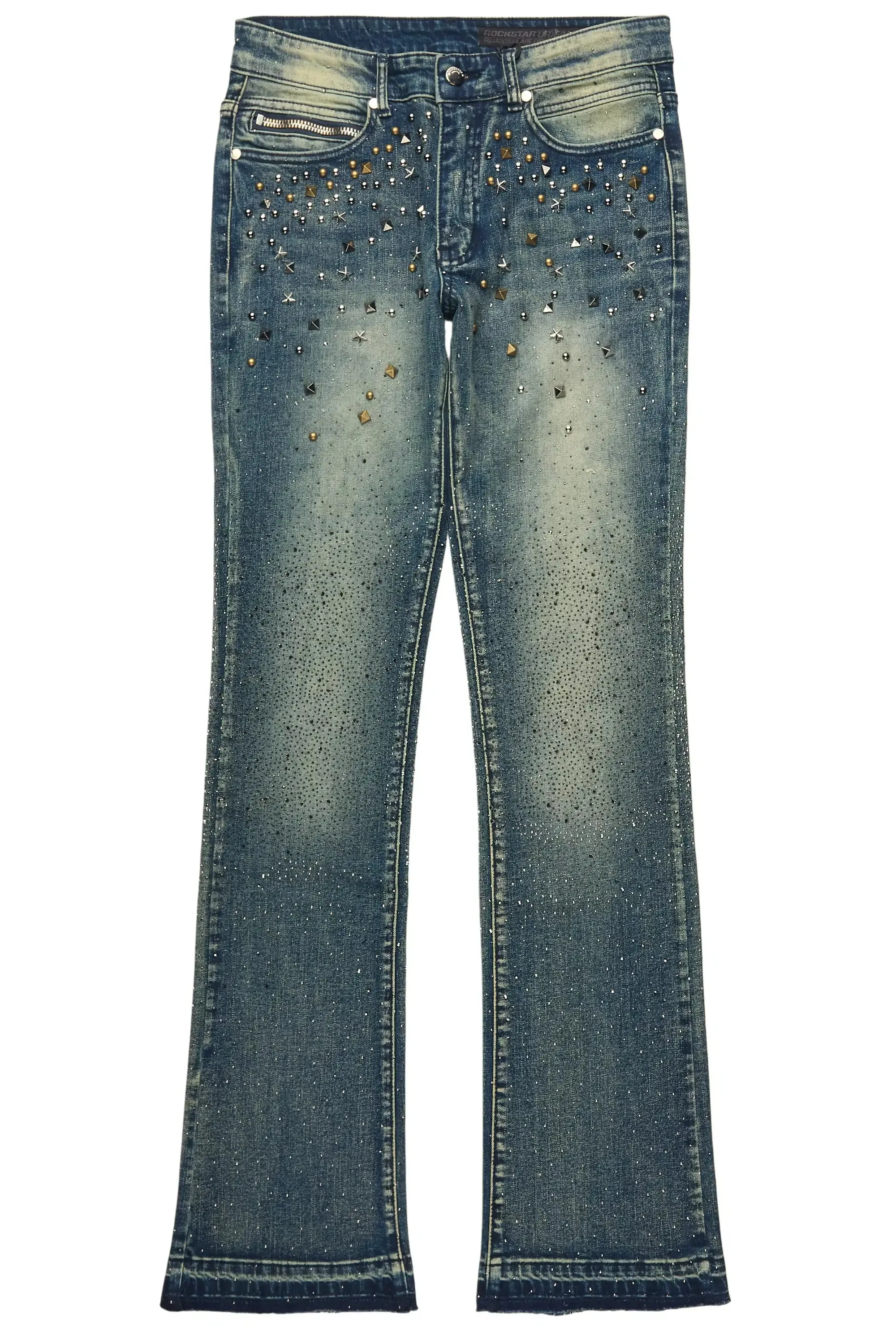 Onyx Dark Blue Studded Stacked Flare Jean sold by Rockstar Original product image thumbnail 2