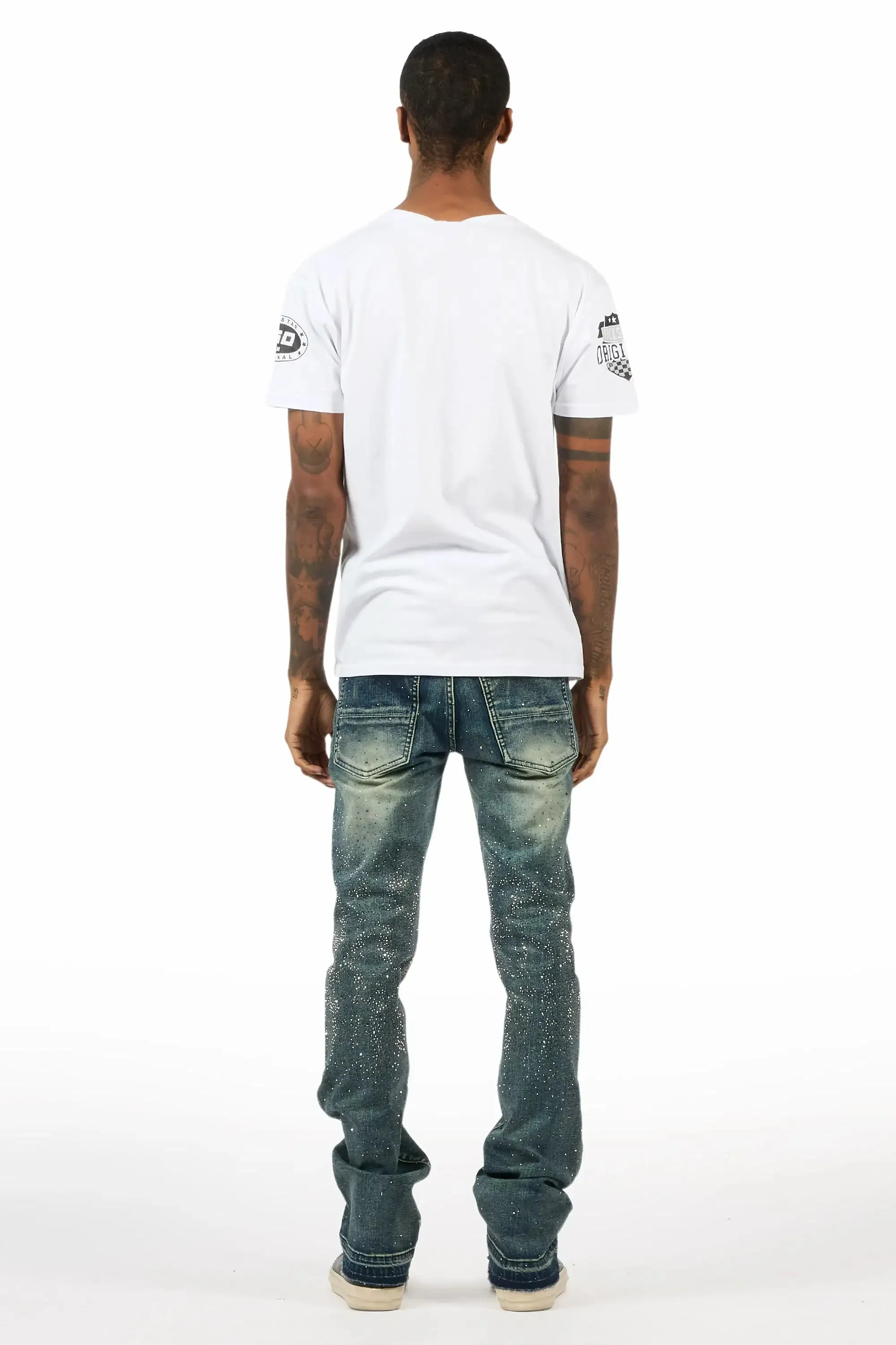 Onyx Dark Blue Studded Stacked Flare Jean sold by Rockstar Original product image thumbnail 5