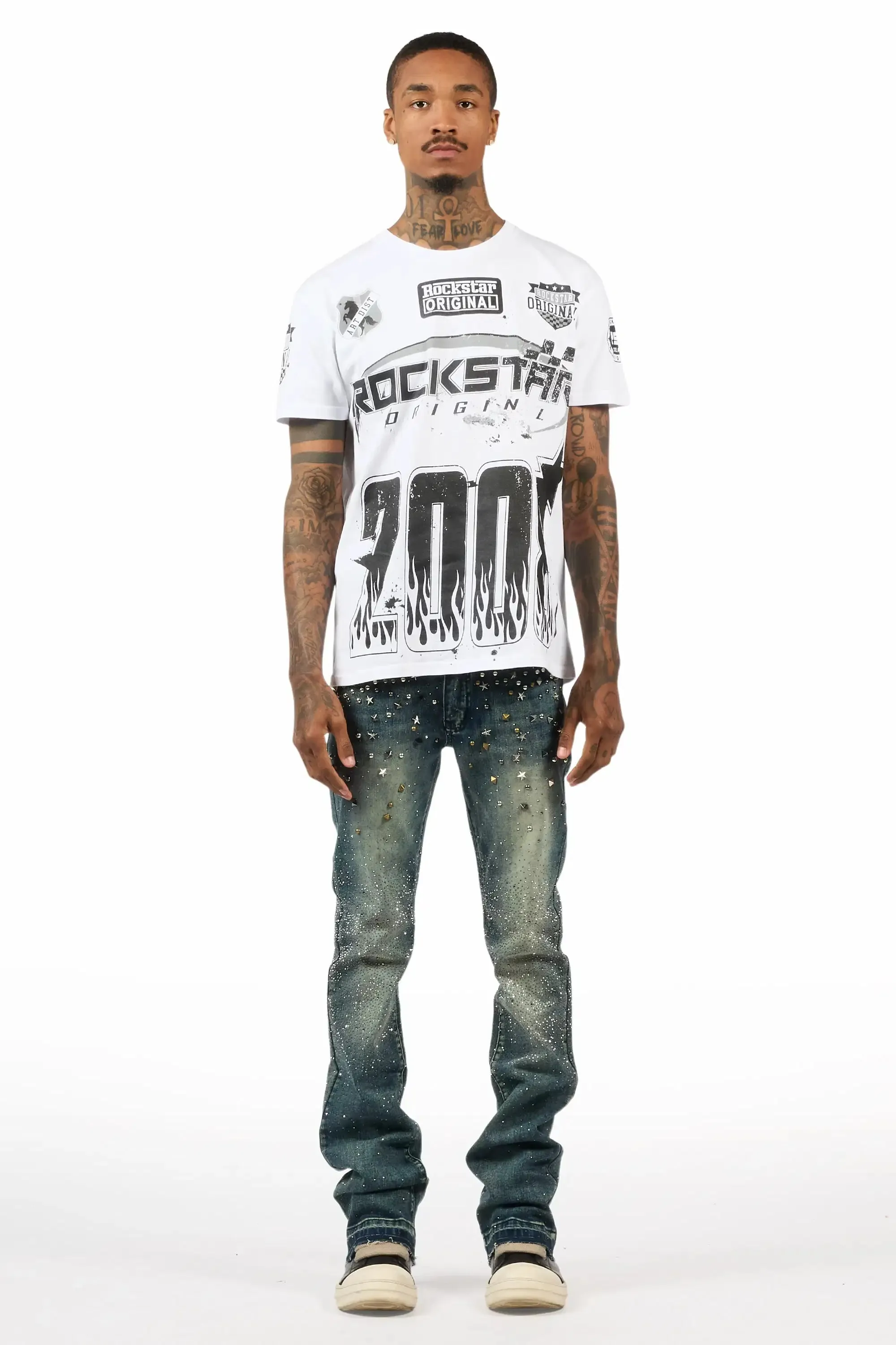 Onyx Dark Blue Studded Stacked Flare Jean sold by Rockstar Original product image thumbnail 3