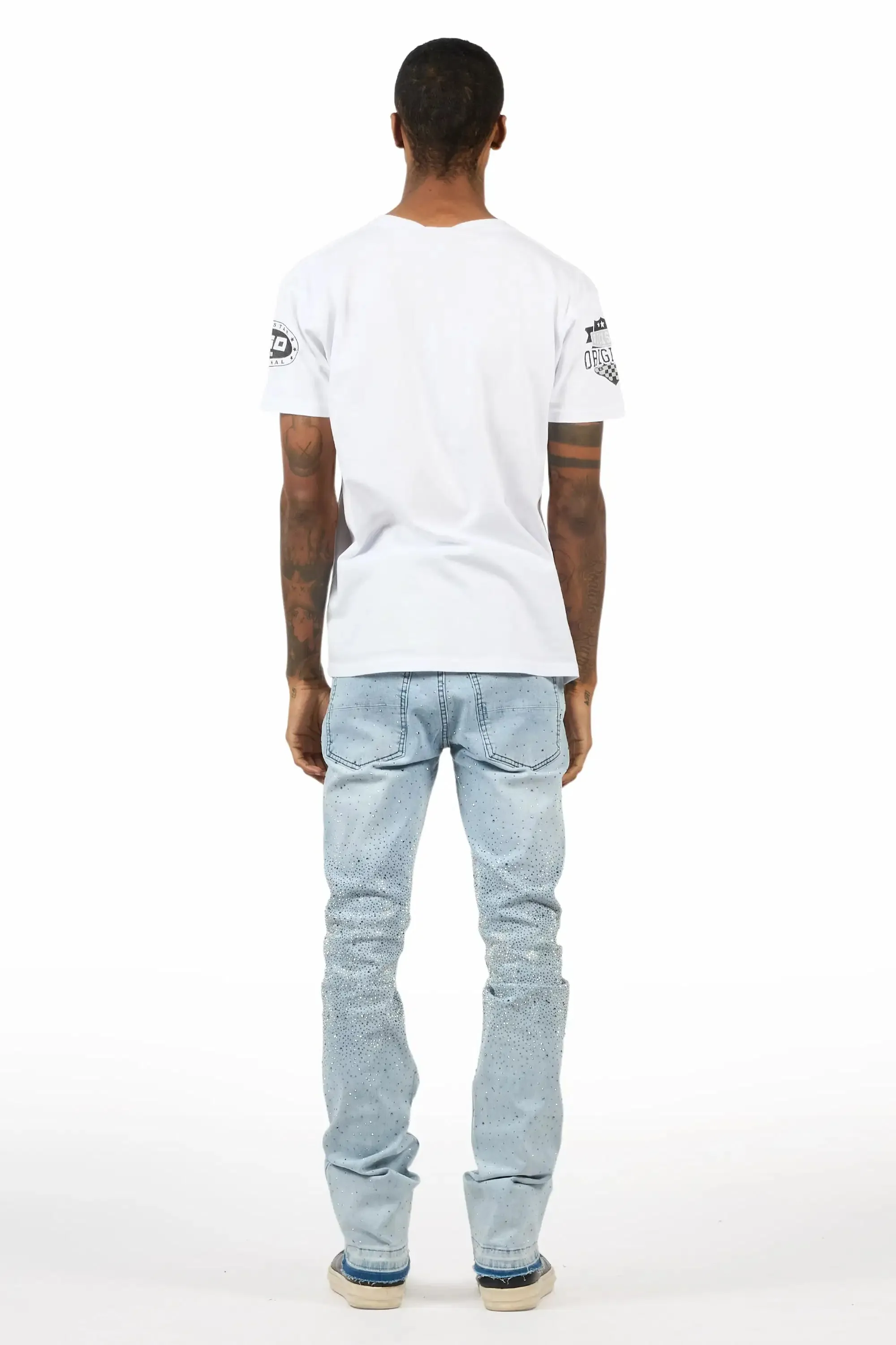 Onyx Light Blue Studded Stacked Flare Jean sold by Rockstar Original product image thumbnail 5