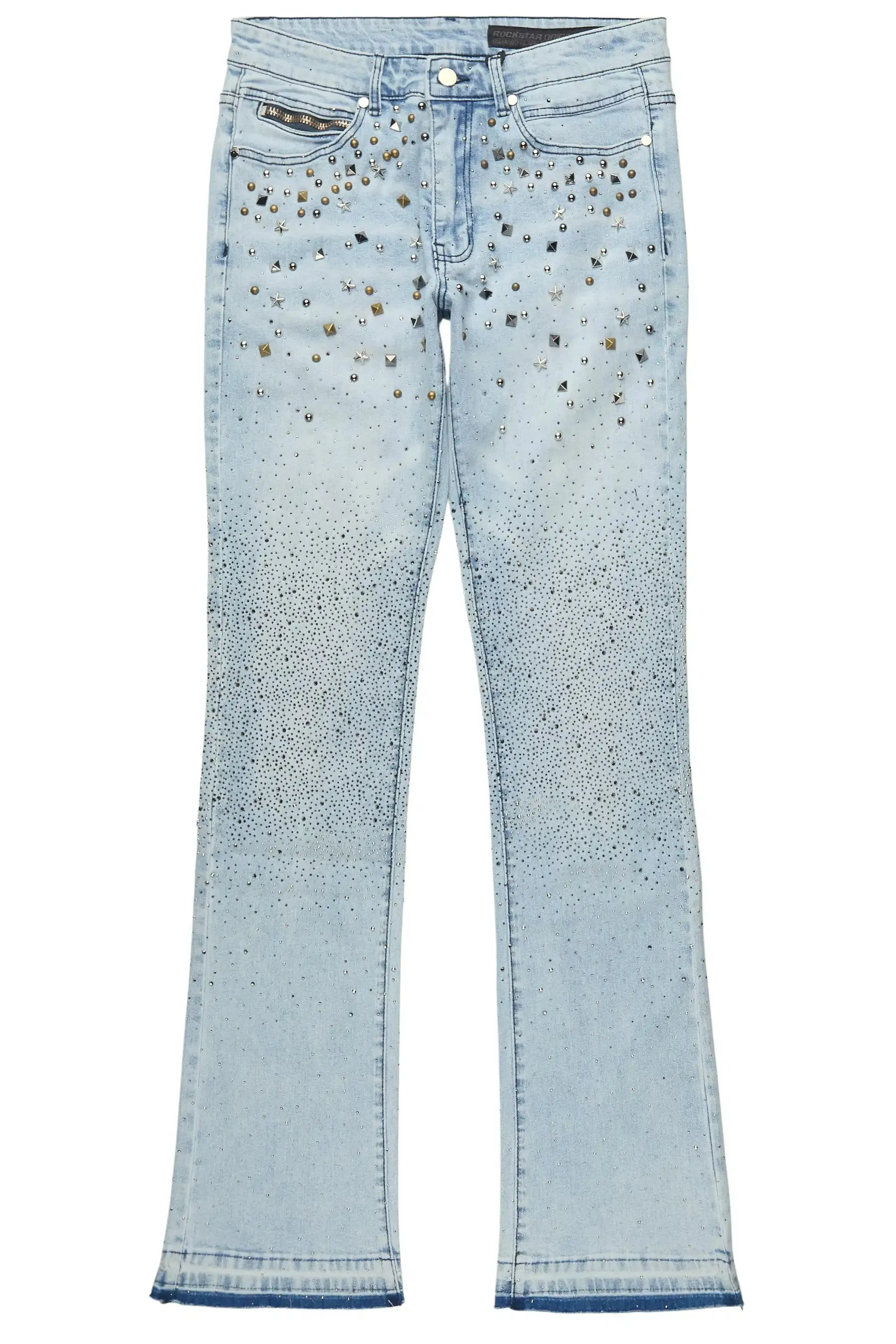 Onyx Light Blue Studded Stacked Flare Jean sold by Rockstar Original product image thumbnail 2