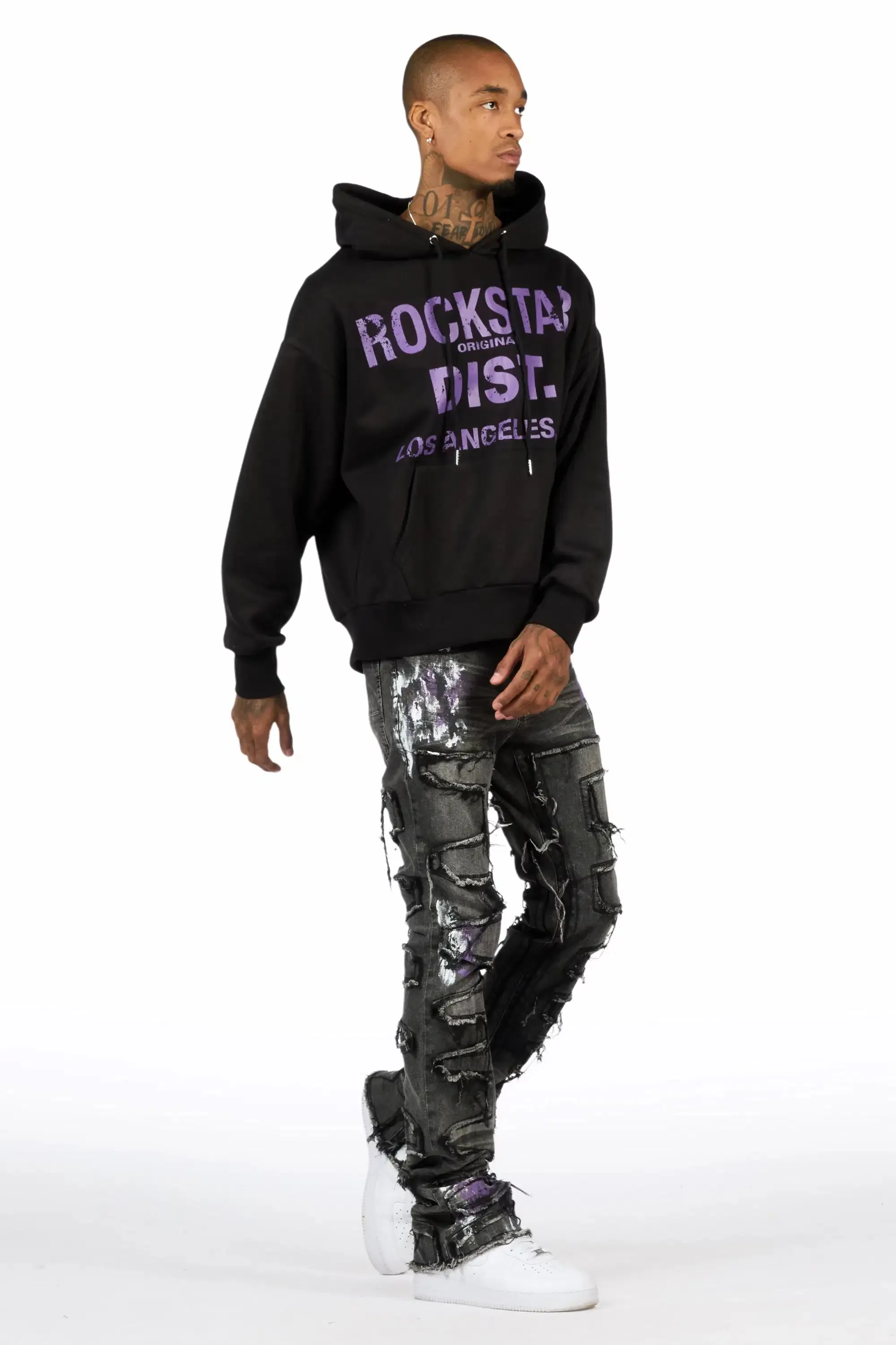 Saxon Purple/Black Hoodie/Stacked Flare Jean Set sold by Rockstar Original product image thumbnail 3