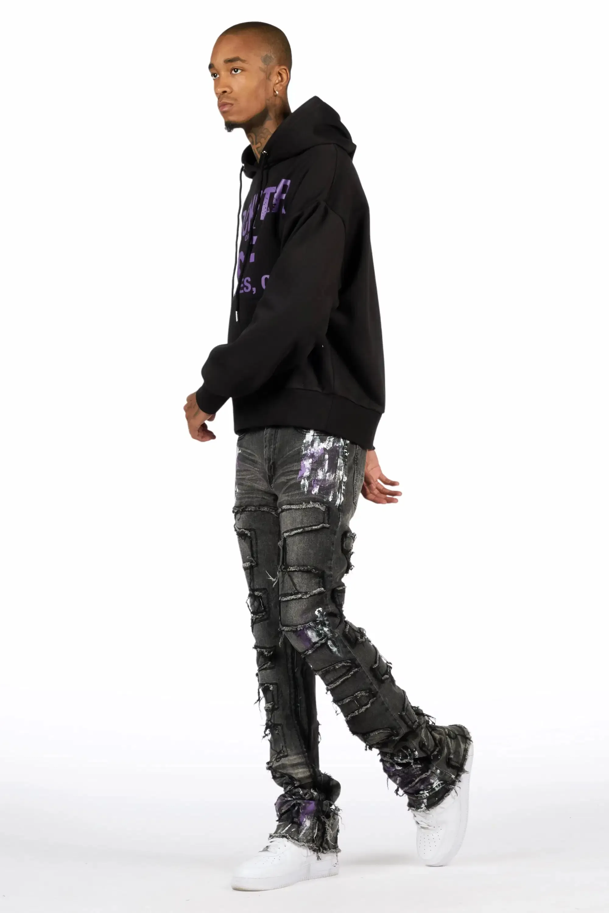 Saxon Purple/Black Hoodie/Stacked Flare Jean Set sold by Rockstar Original product image thumbnail 5