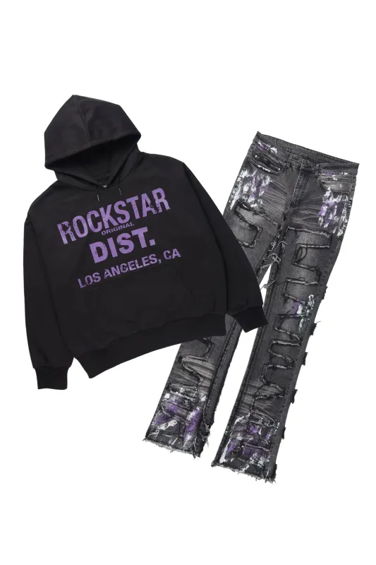 Saxon Purple/Black Hoodie/Stacked Flare Jean Set sold by Rockstar Original