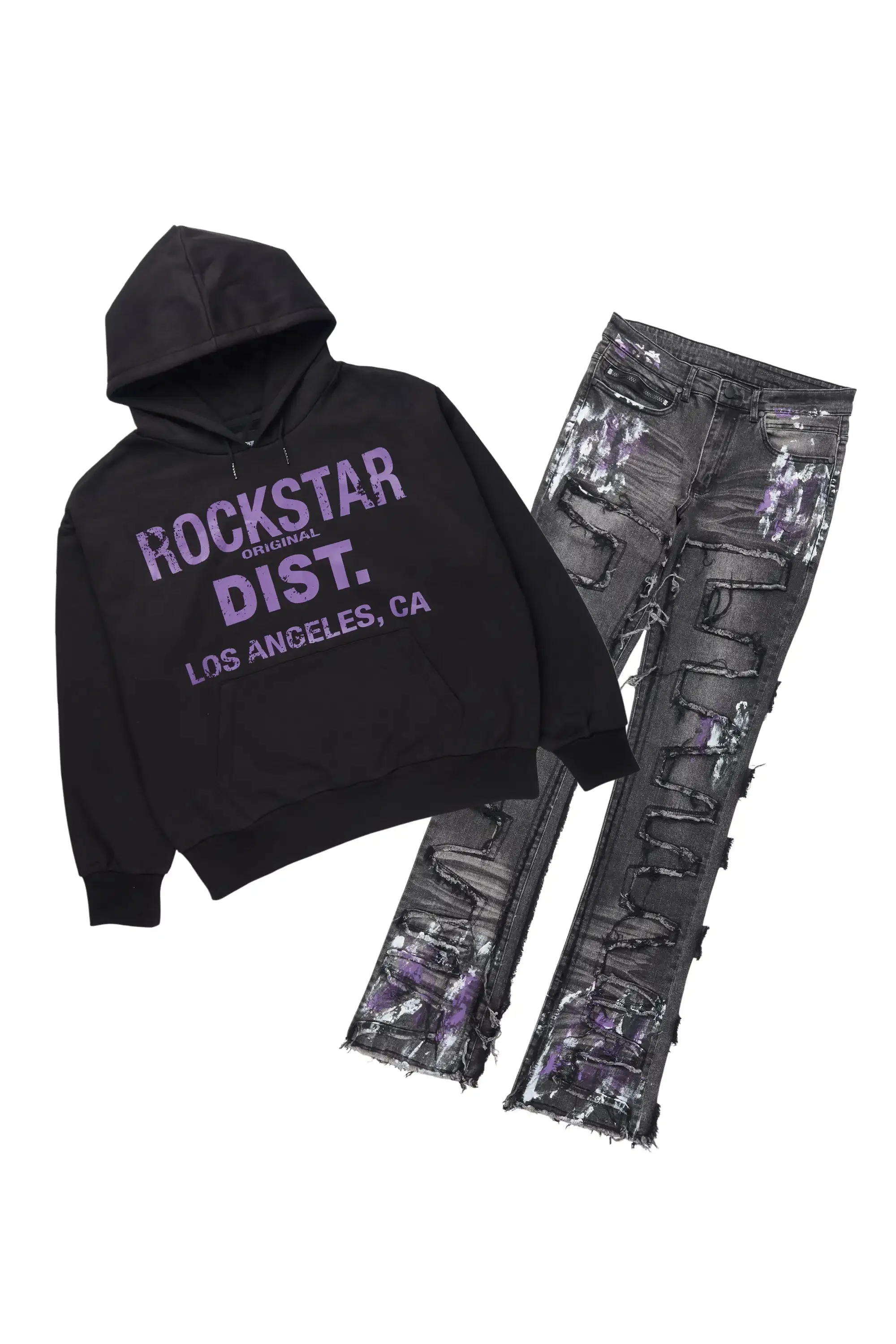 Saxon Purple/Black Hoodie/Stacked Flare Jean Set sold by Rockstar Original