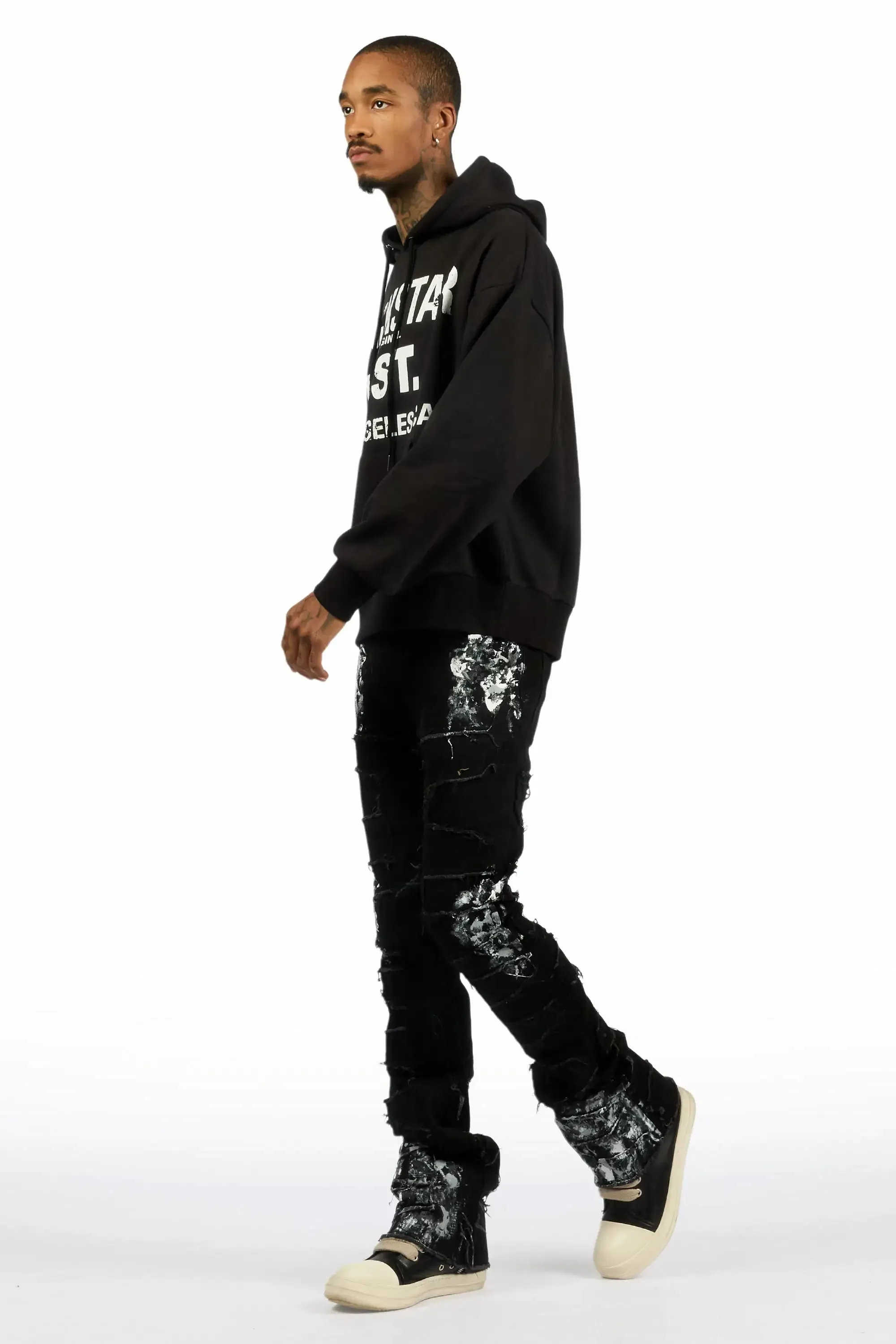 Saxon Black/Black Hoodie/Stacked Flare Jean Set sold by Rockstar Original product image thumbnail 5