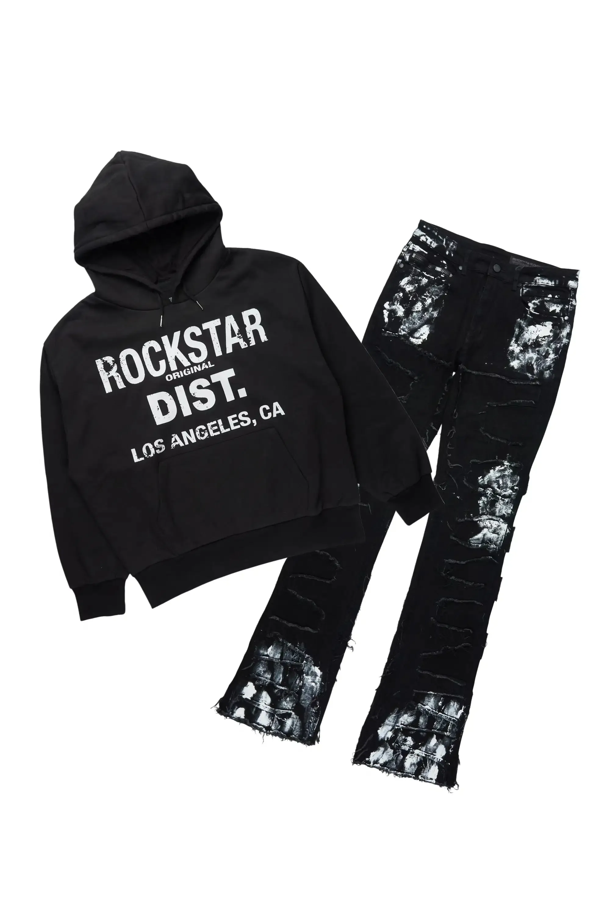 Saxon Black/Black Hoodie/Stacked Flare Jean Set sold by Rockstar Original