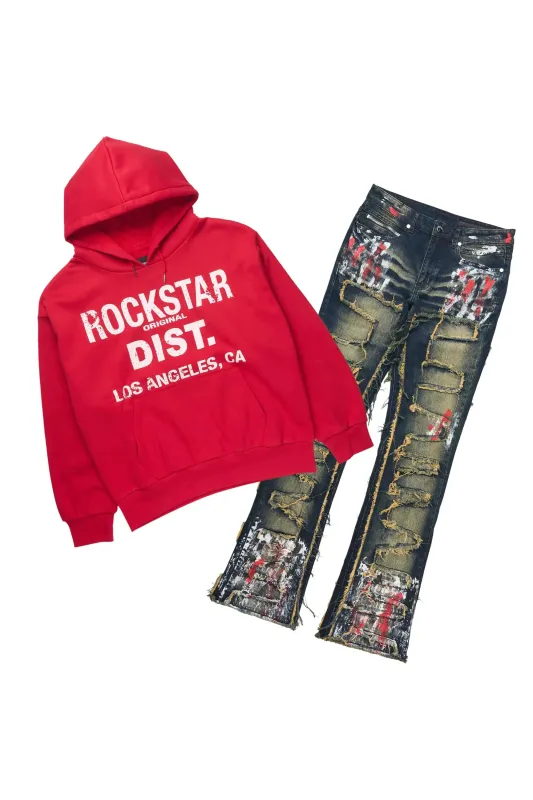 Saxon Red/Tint Hoodie/Stacked Flare Jean Set sold by Rockstar Original