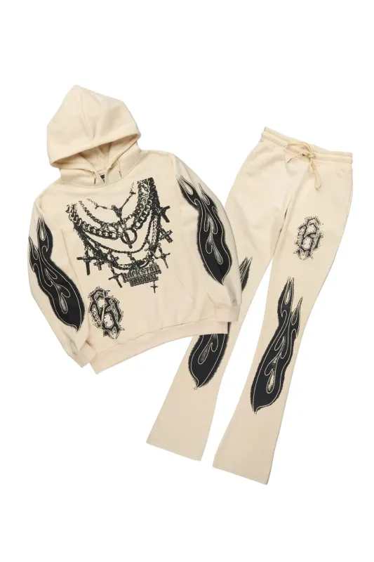 Nyro Beige Hoodie/Stacked Pant Track Set made by Rockstar Original