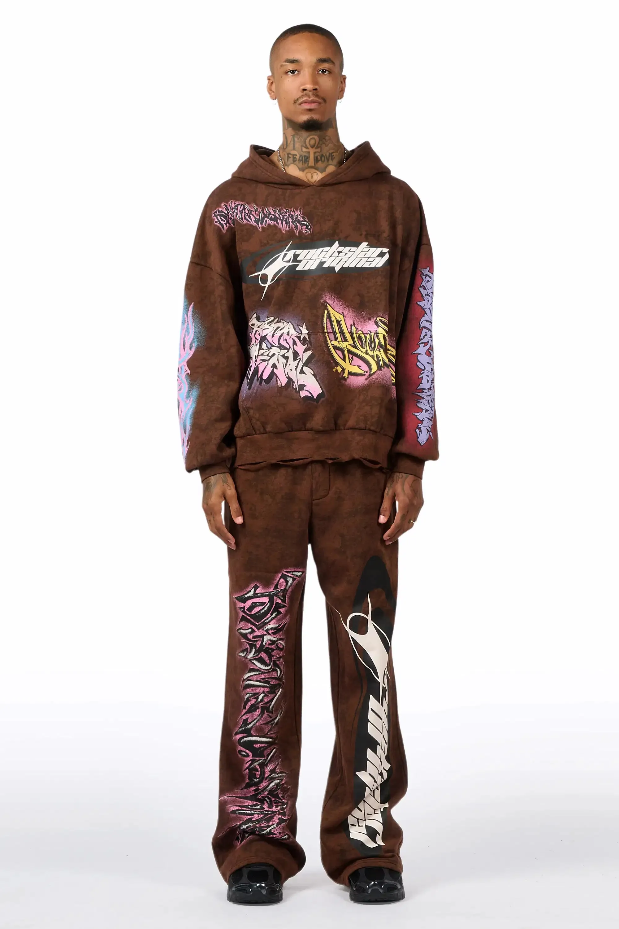 Bleka Brown Hoodie/Stacked Pant Track Set sold by Rockstar Original product image thumbnail 2