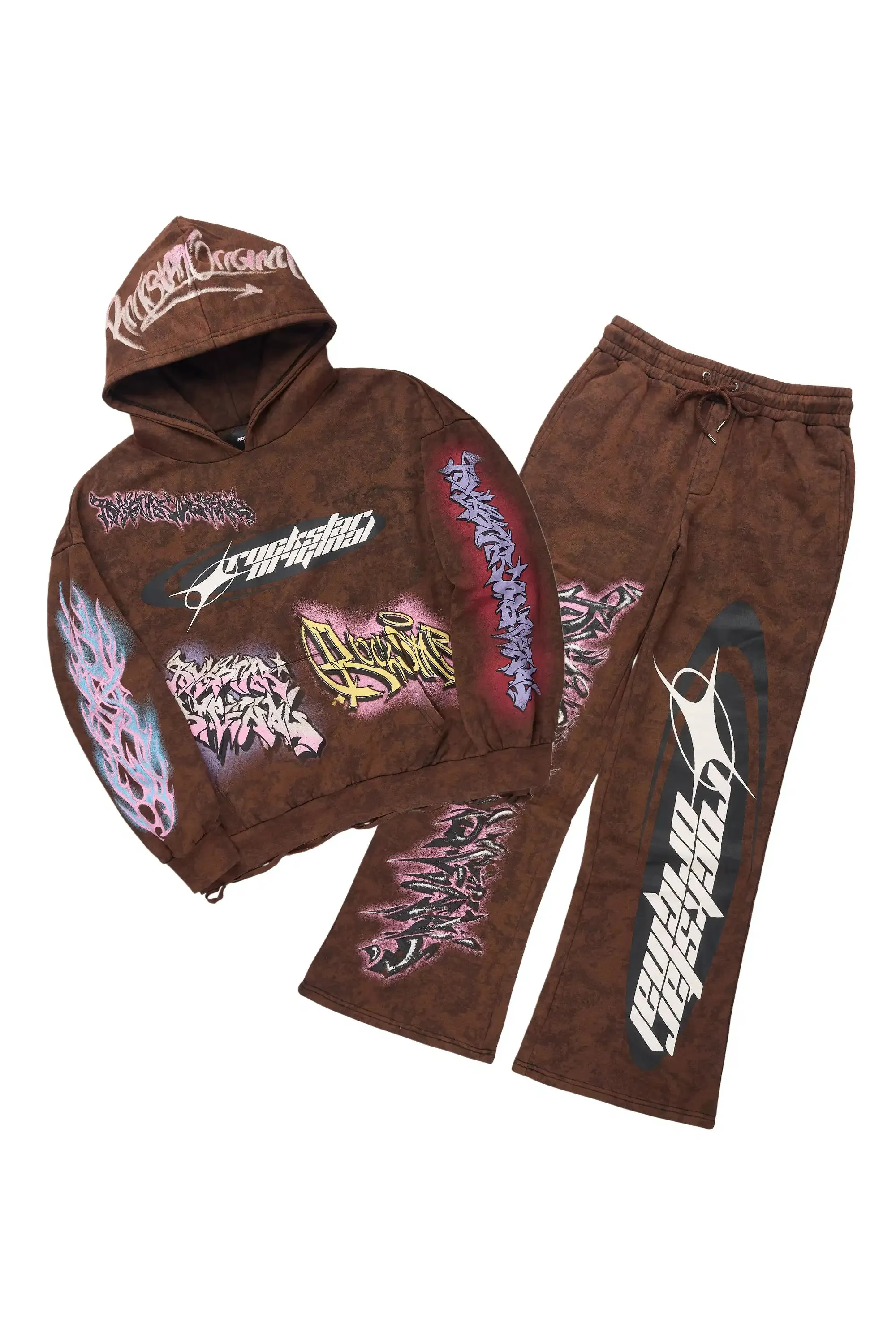Bleka Brown Hoodie/Stacked Pant Track Set sold by Rockstar Original