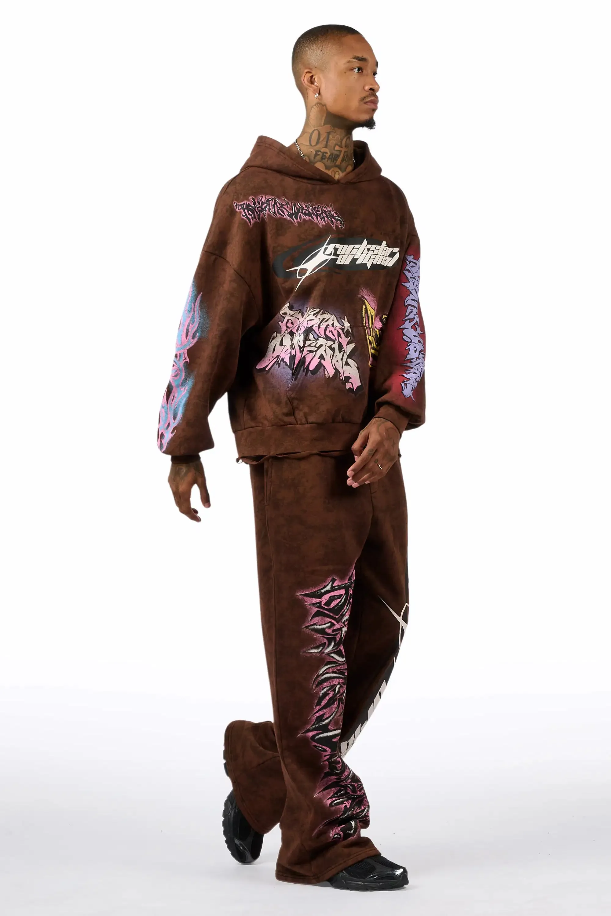 Bleka Brown Hoodie/Stacked Pant Track Set sold by Rockstar Original product image thumbnail 4