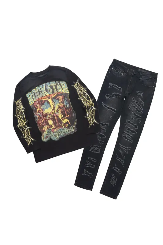 Waller Black Long Sleeve & Jeremiah Black Wash Skinny Fit Jean Bundle sold by Rockstar Original
