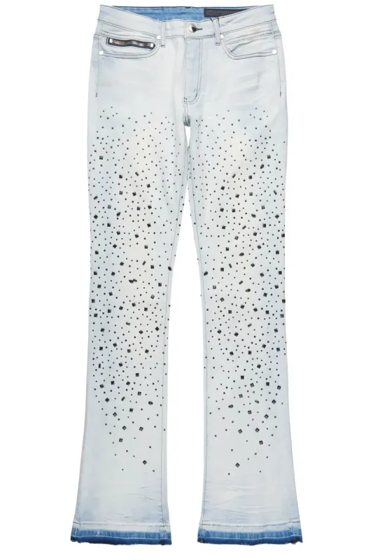 Twinkle Blue Rhinestone Stacked Flare Jean sold by Rockstar Original