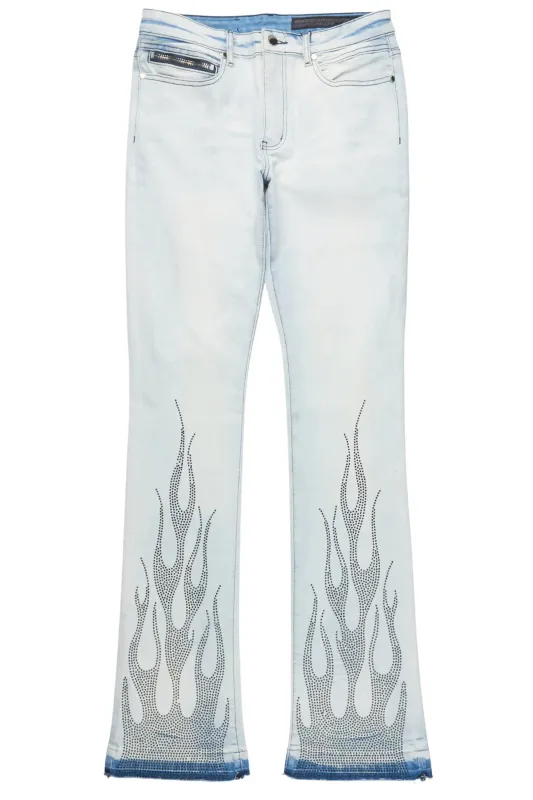 Samba Blue/Black Rhinestone Stacked Flare Jean sold by Rockstar Original