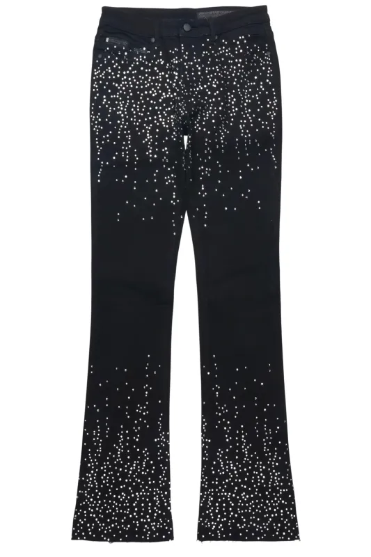 Maxton Black Rhinestone Stacked Flare Jean sold by Rockstar Original