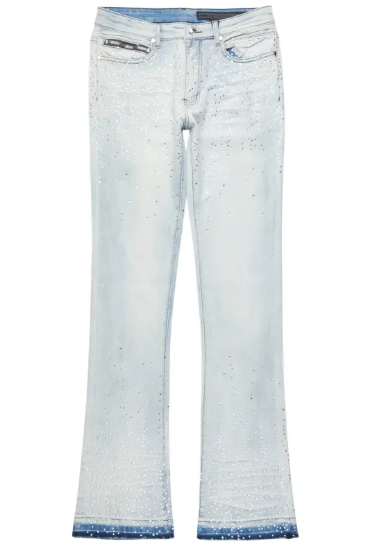 Maxton Blue Rhinestone Stacked Flare Jean sold by Rockstar Original