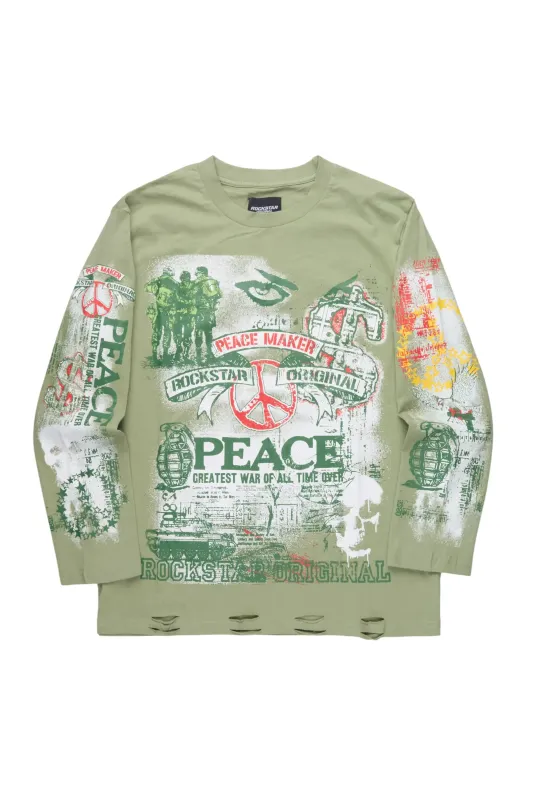 Saeko Olive Long Sleeve Graphic T-Shirt sold by Rockstar Original