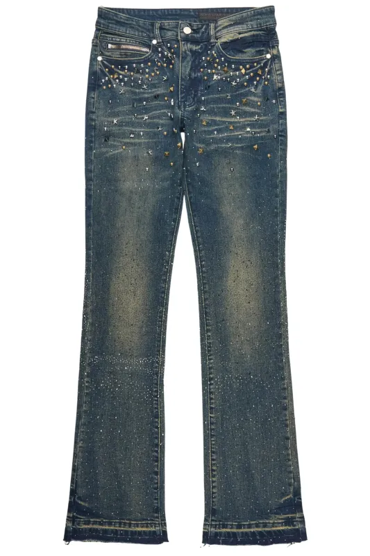 Onyx Tint Blue Stacked Flare Jean sold by Rockstar Original