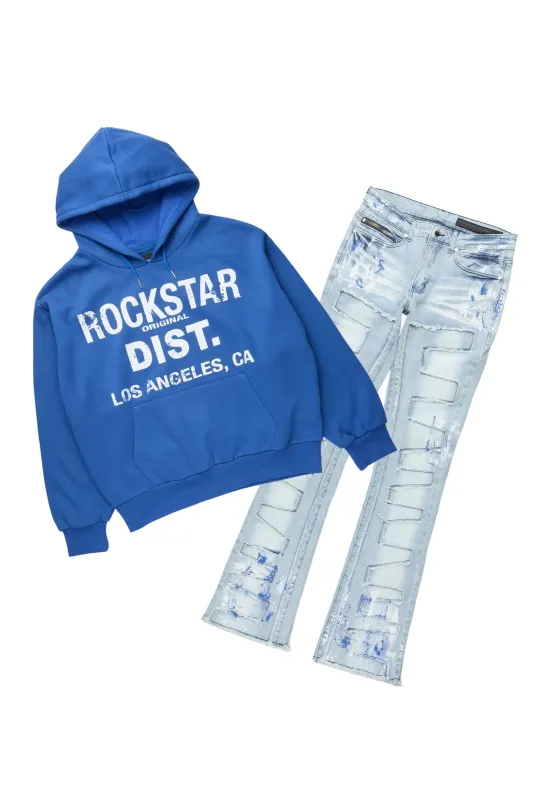Saxon Royal/Blue Hoodie/Stacked Flare Jean Set sold by Rockstar Original